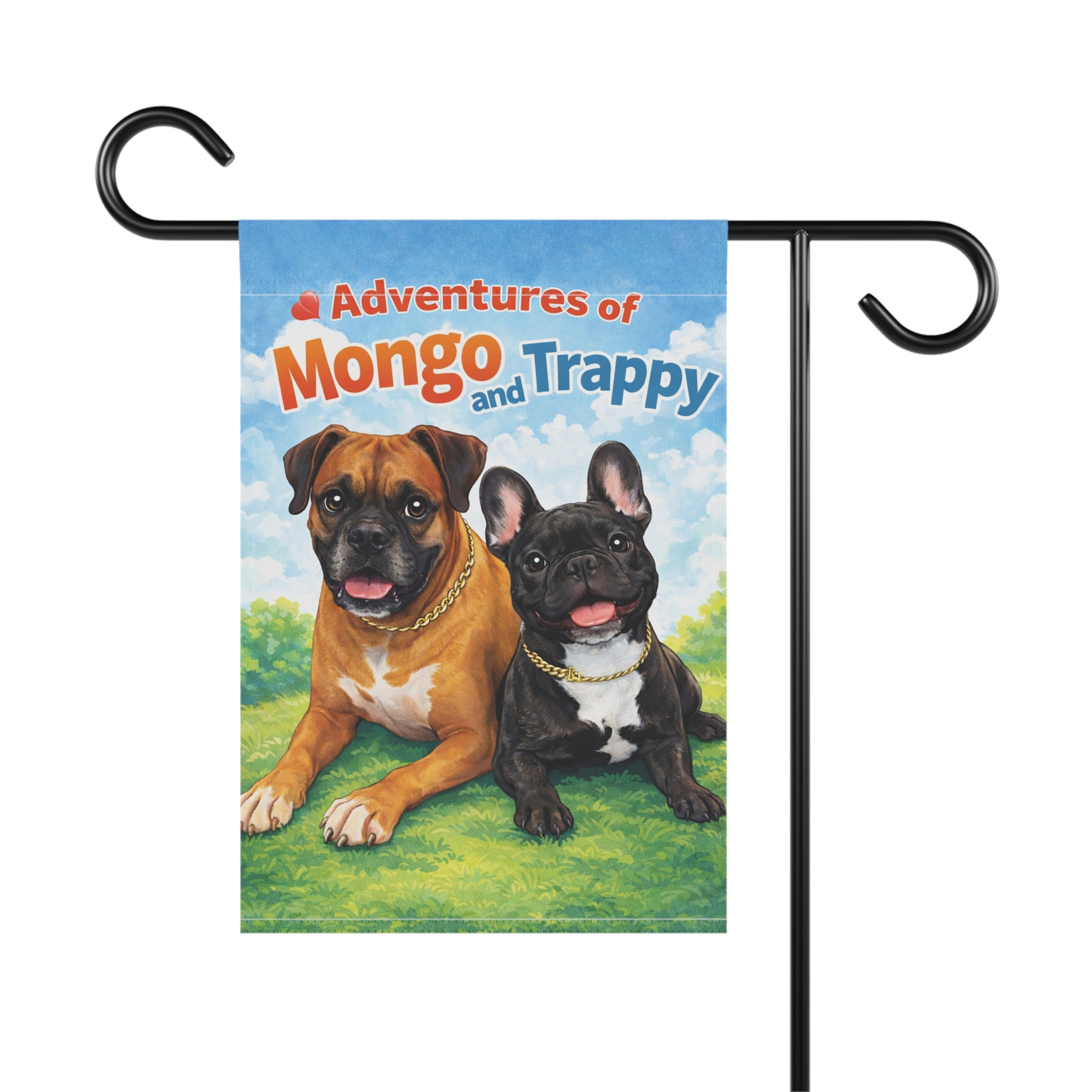 Garden Flag - "Adventures of Mongo and Trappy" Dog Welcome Banner