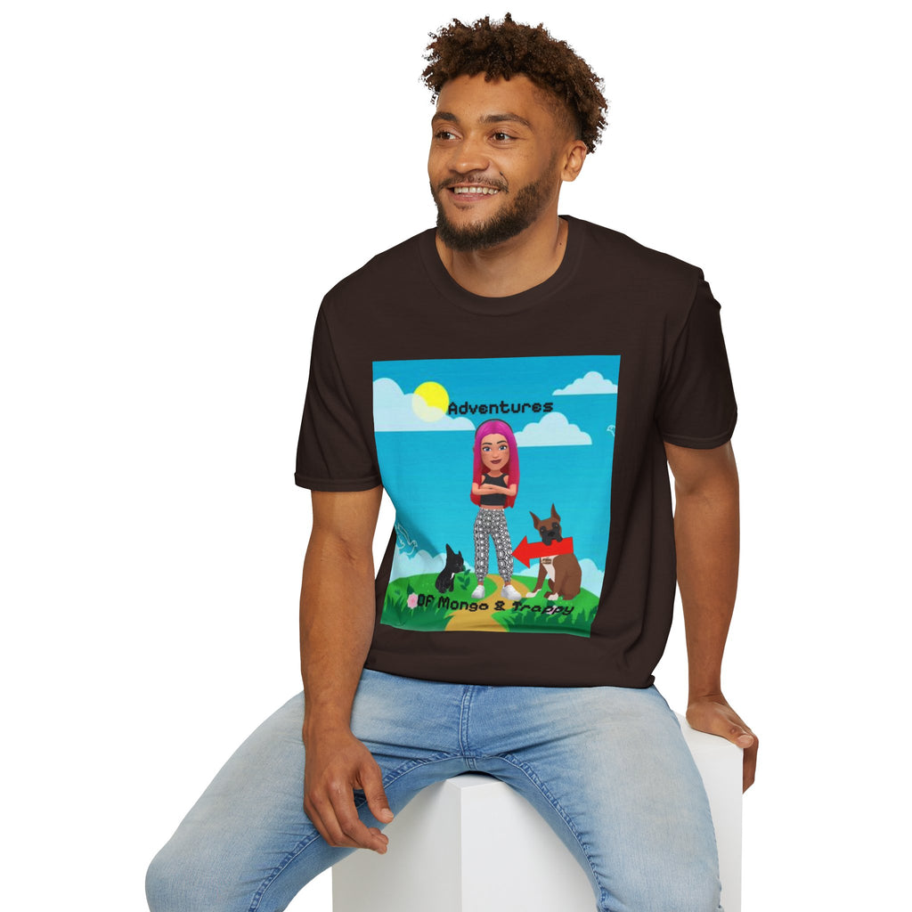 Adventure Graphic T-Shirt — “Adventures of Mongo & Trappy” with Back QR Code