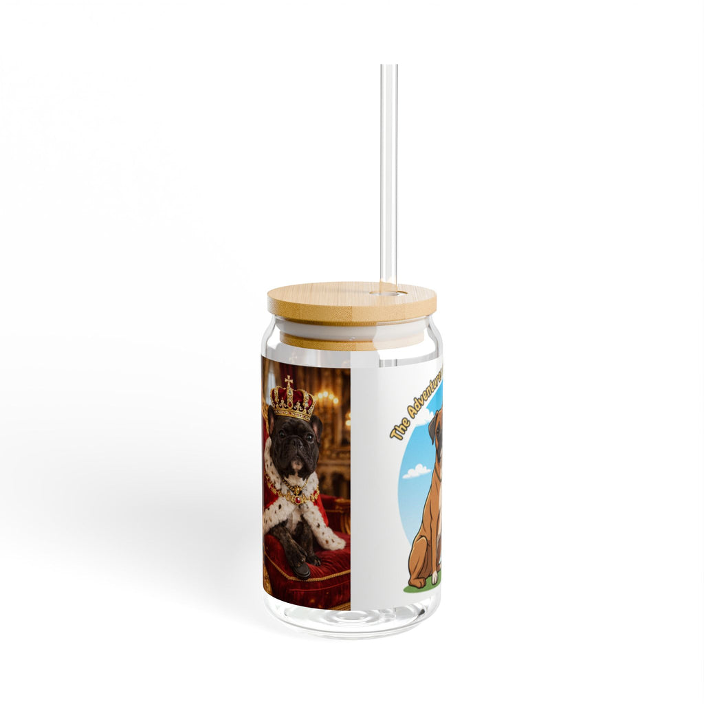 Dog Lover Sipper Glass 16oz — Cute Boxer & Frenchie Illustration Travel Cup