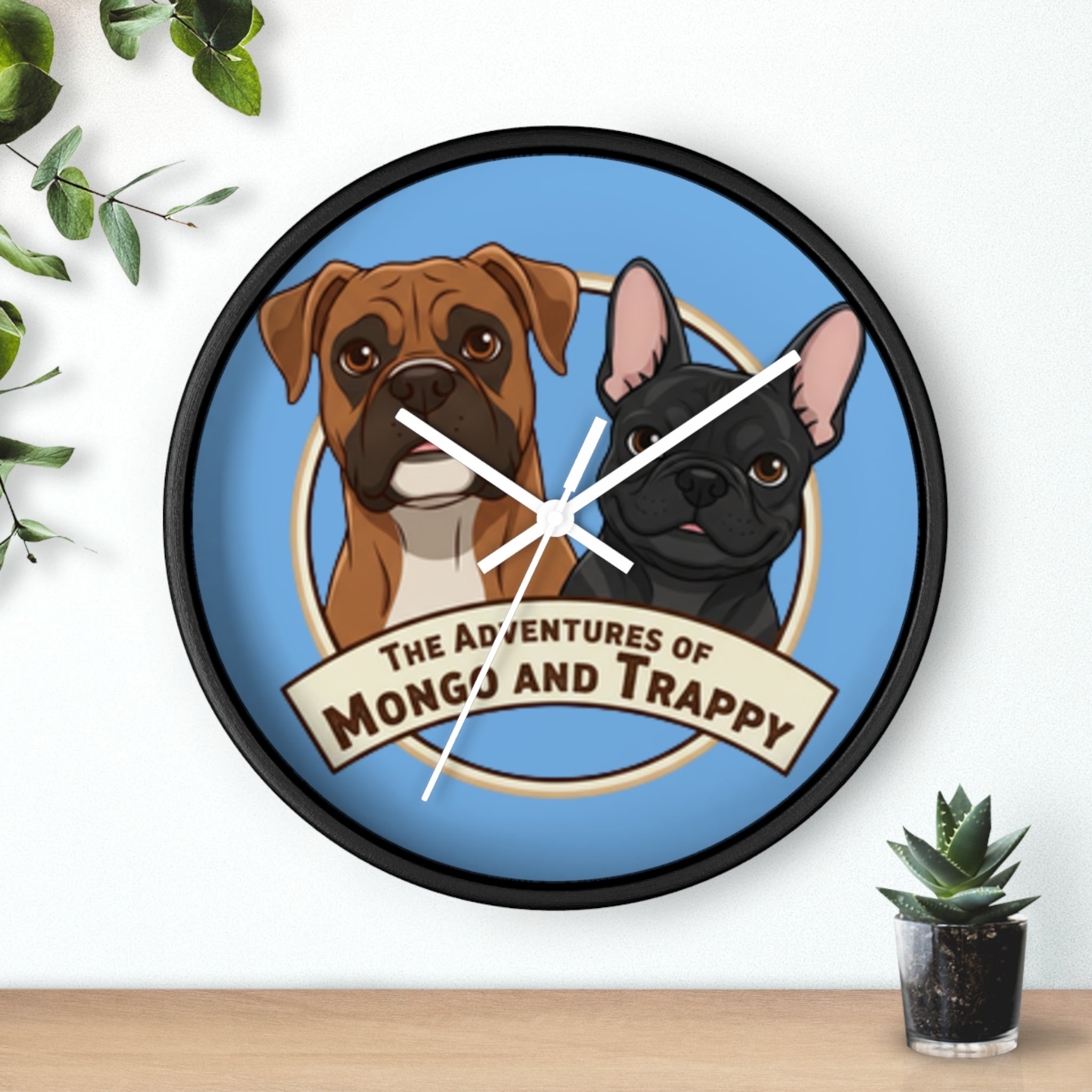 The Adventures of Mongo and Trappy Wall Clock — Cute Boxer & French Bulldog Pet Decor