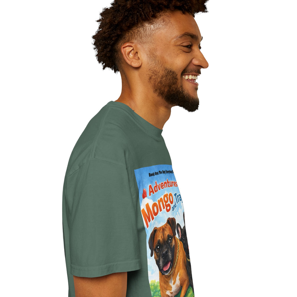 Adventures of Mongo & Trappy T-Shirt — Illustrated Dog Book Cover Tee with QR Code