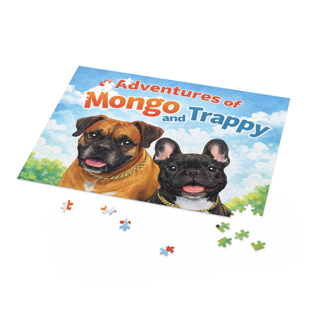 Adventures of Mongo and Trappy Dog Puzzle — Personalized Pet Portrait Jigsaw (120/252/500 pcs)