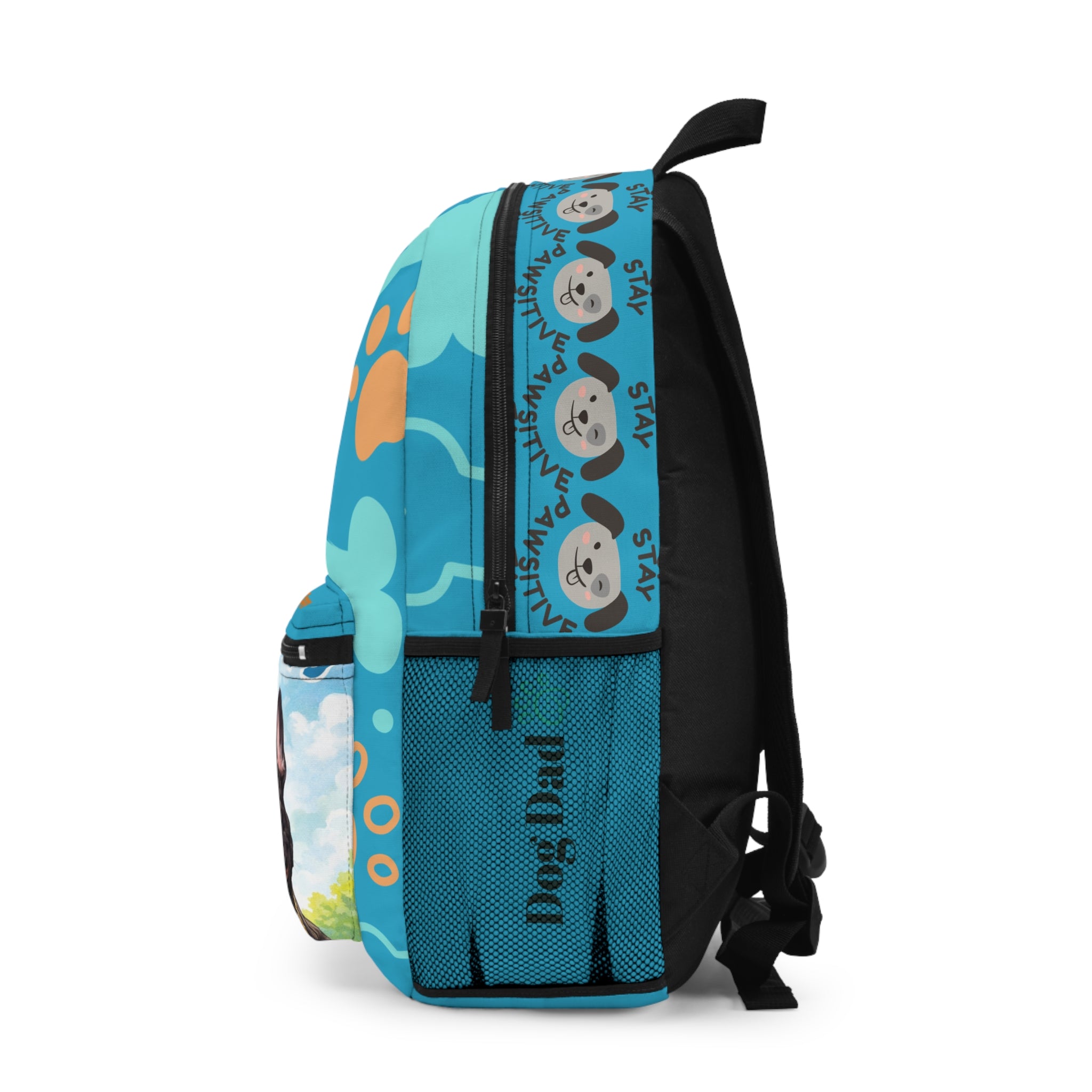 Blue Paw Print Dog Mom Backpack — Cute Pug & Boxer Pet Portrait School Bag