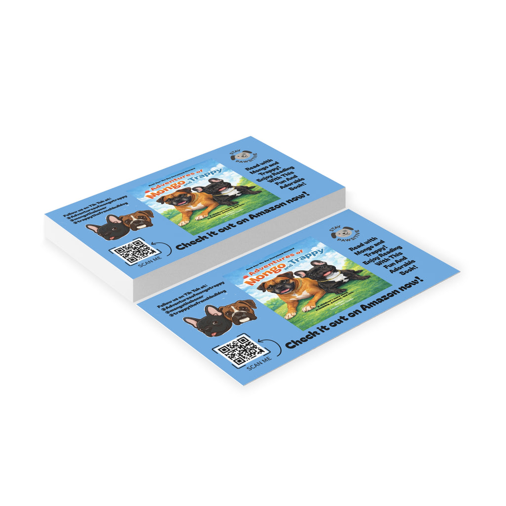 Blue Promotional Business Cards — 'Adventures of Mongo & Trappy' Book Marketing Card with QR Code