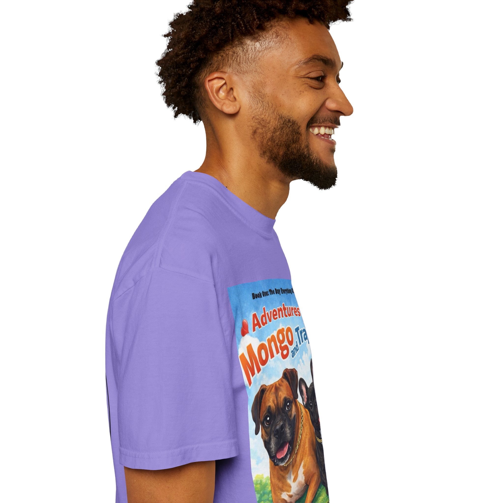 Adventures of Mongo & Trappy T-Shirt — Illustrated Dog Book Cover Tee with QR Code