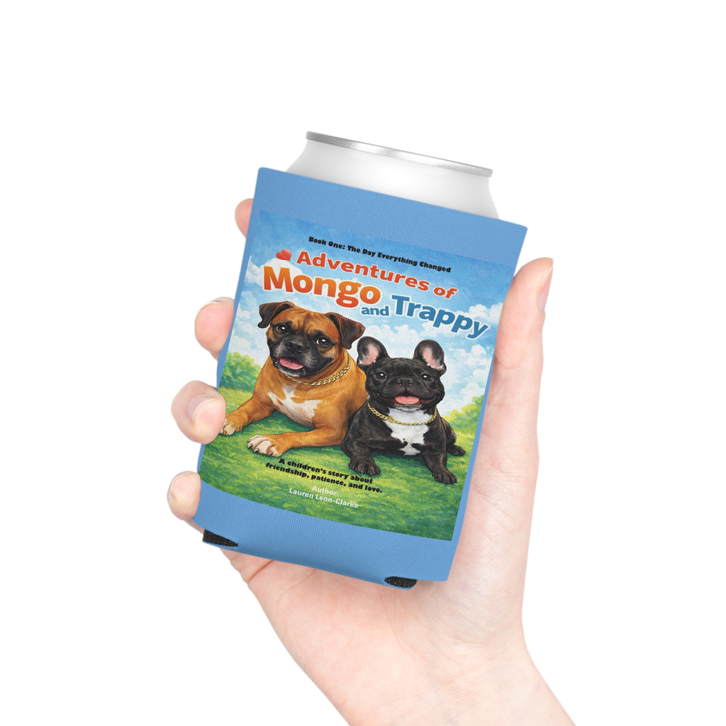 Can Cooler — 'Adventures of Mongo and Trappy' Book Cover Design with QR Code