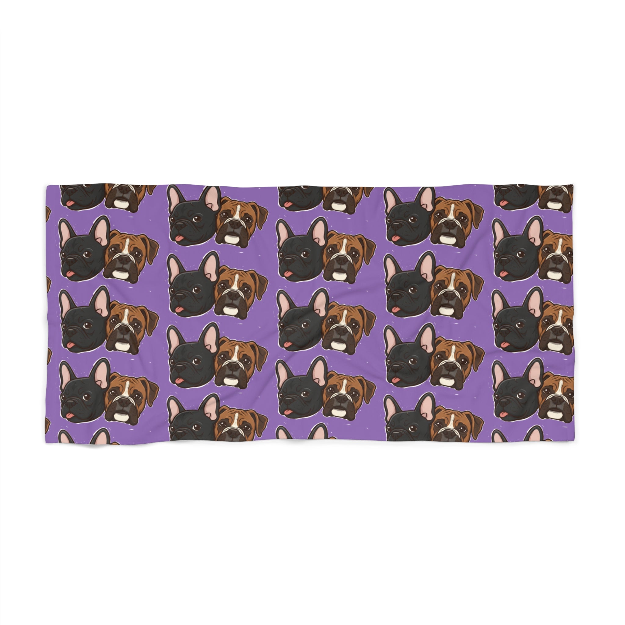 French Bulldog Pattern Beach Towel — Purple Dog Face Summer Towel