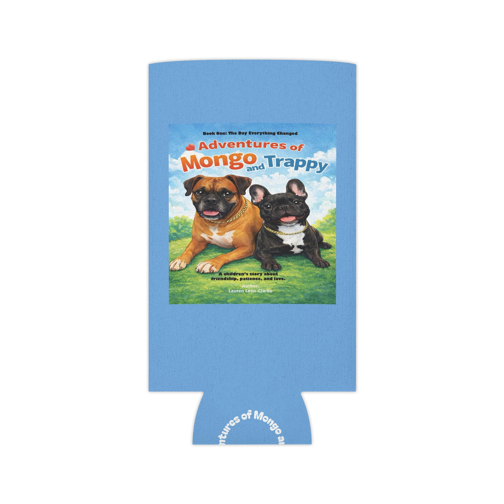 Can Cooler — 'Adventures of Mongo and Trappy' Book Cover Design with QR Code