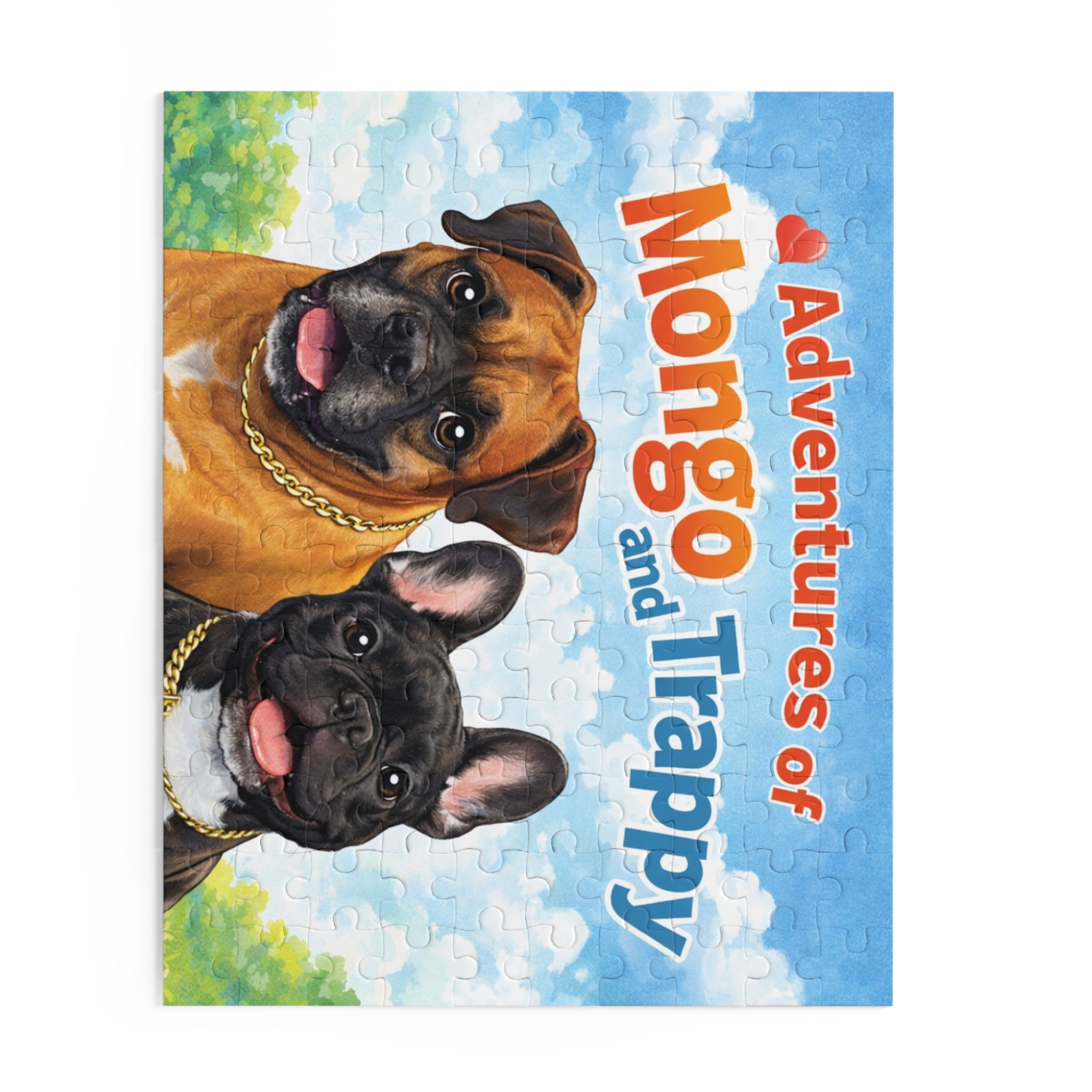 Adventures of Mongo and Trappy Dog Puzzle — Personalized Pet Portrait Jigsaw (120/252/500 pcs)