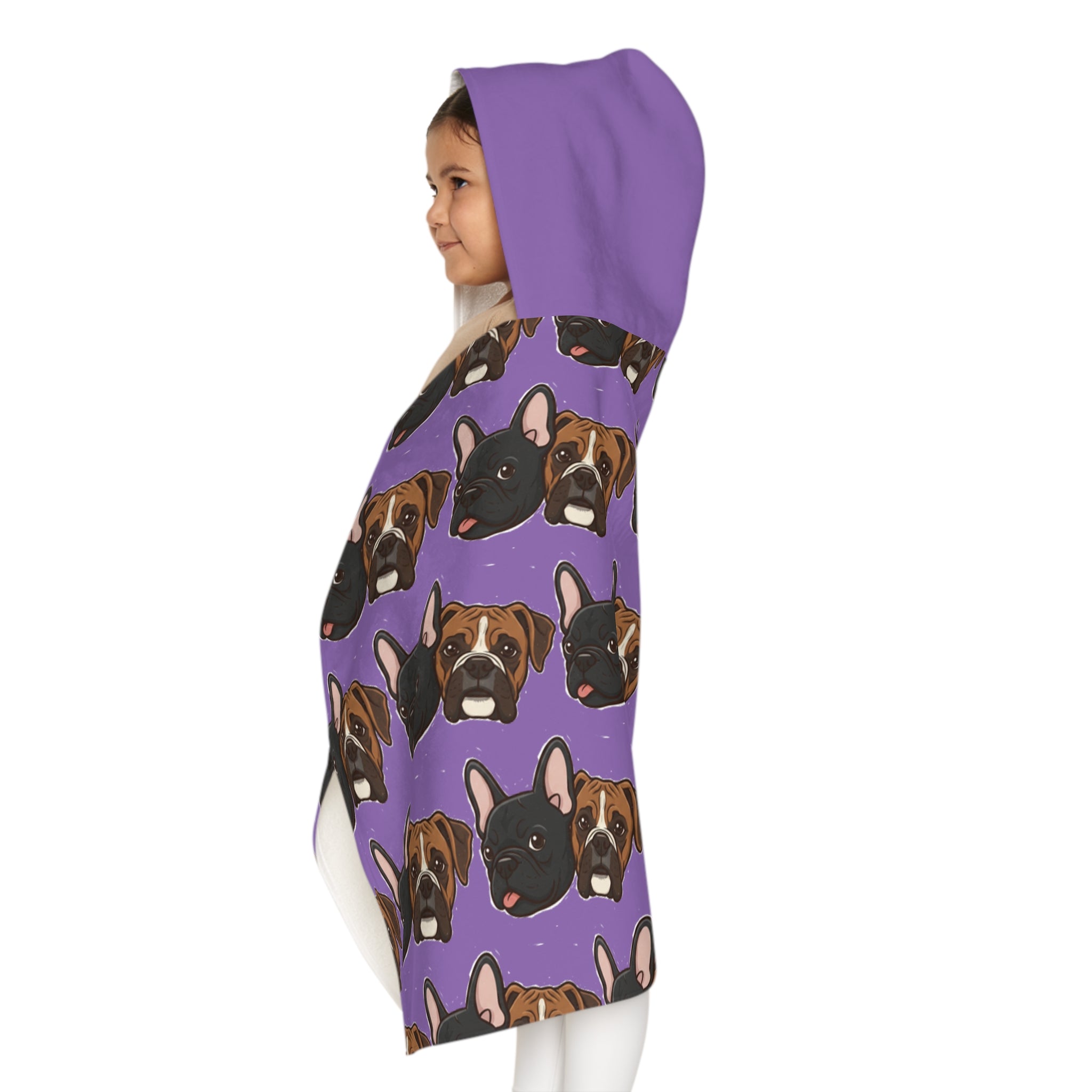 Kids Hooded Beach Towel — Cute French Bulldog Pattern on Purple