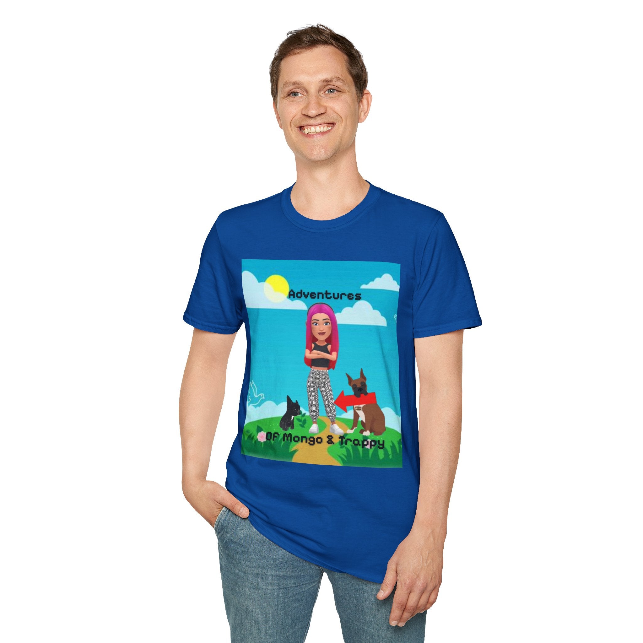 Adventure Graphic T-Shirt — “Adventures of Mongo & Trappy” with Back QR Code