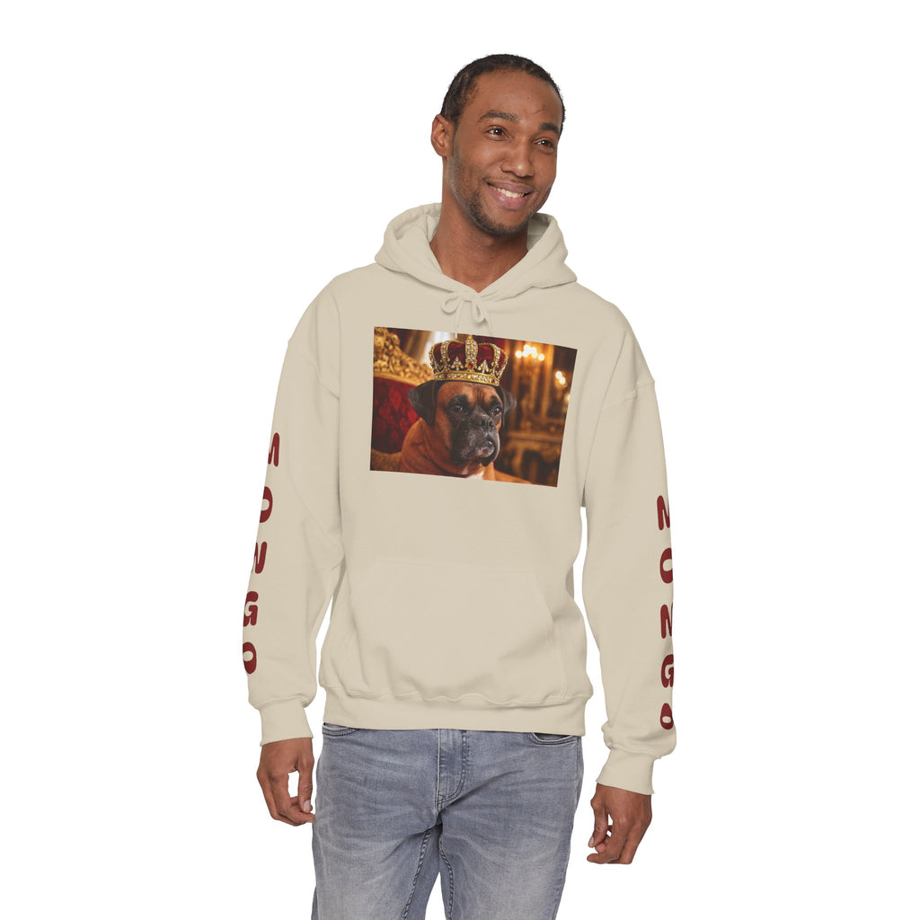 King Mungo Hoodie – Royal Dog Photo Pullover with 'Mungo' Sleeve Text