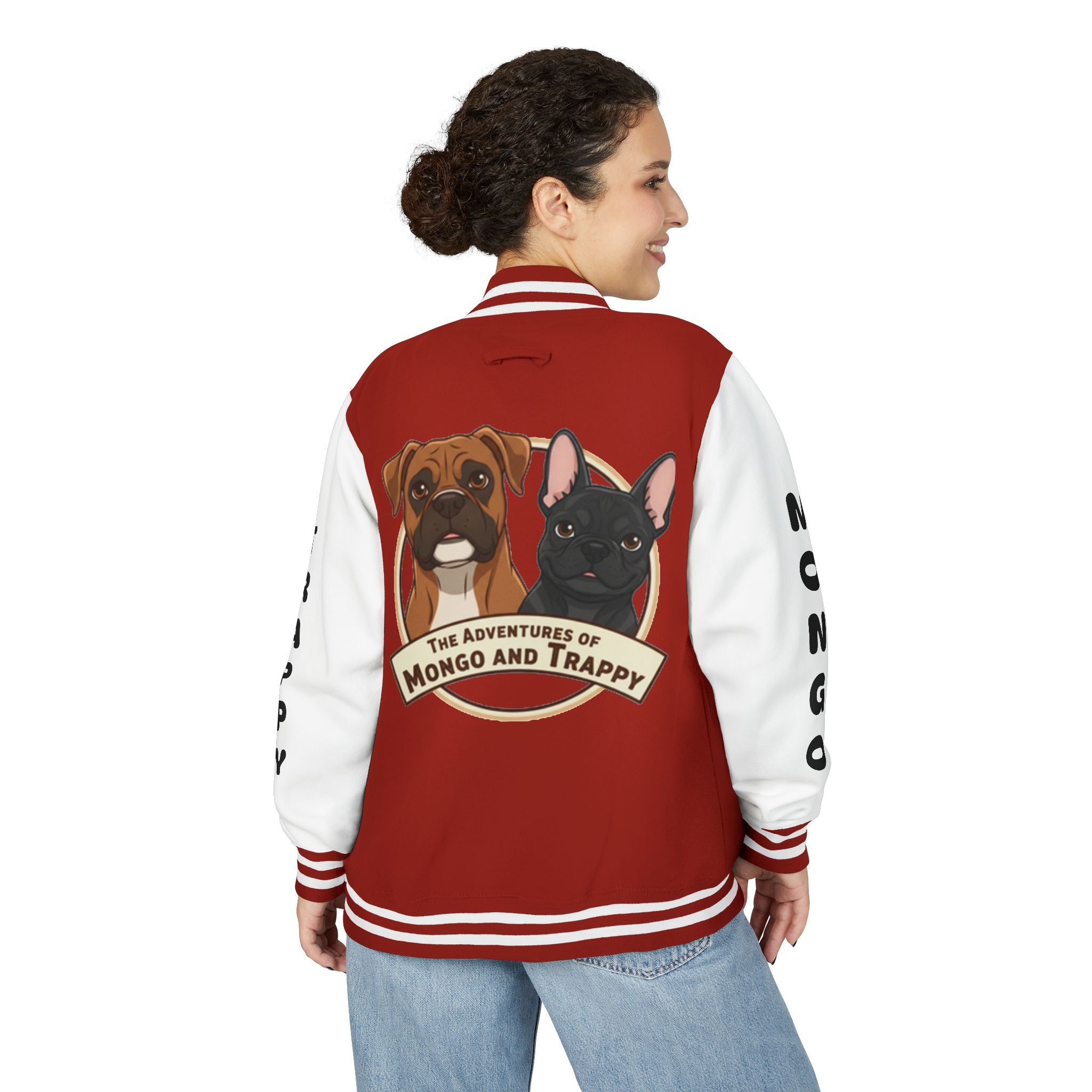 The Adventures of Mongo and Trappy Letterman Jacket | Dog Portrait Varsity Jacket