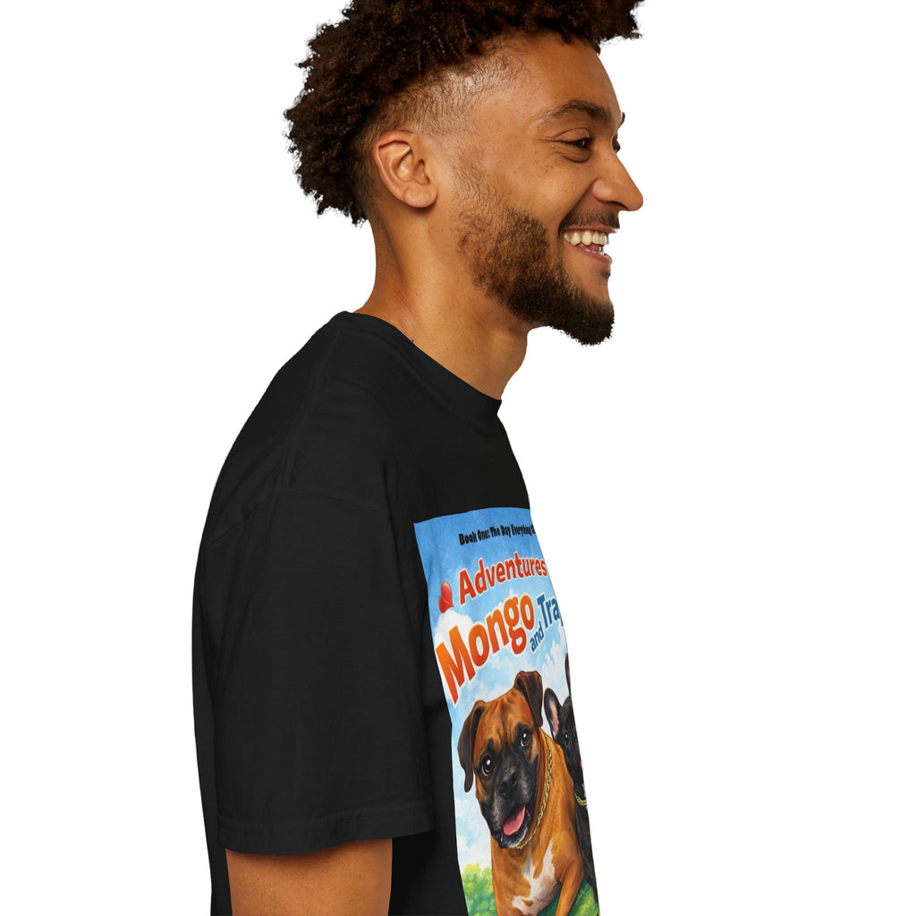 Adventures of Mongo & Trappy T-Shirt — Illustrated Dog Book Cover Tee with QR Code