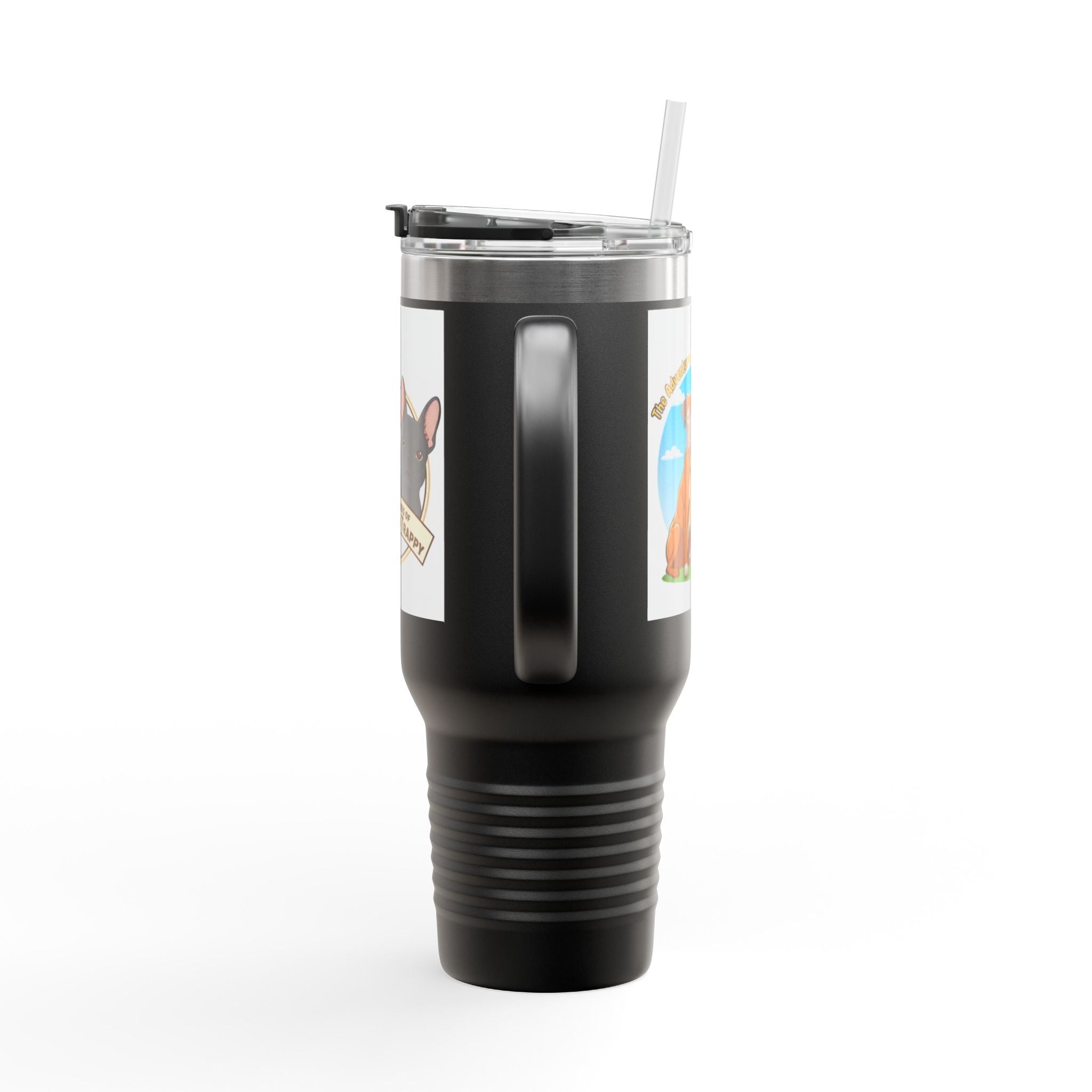 40oz Insulated Travel Mug — "My Adventures with Mongo and Trapper" Dog Portrait Tumbler