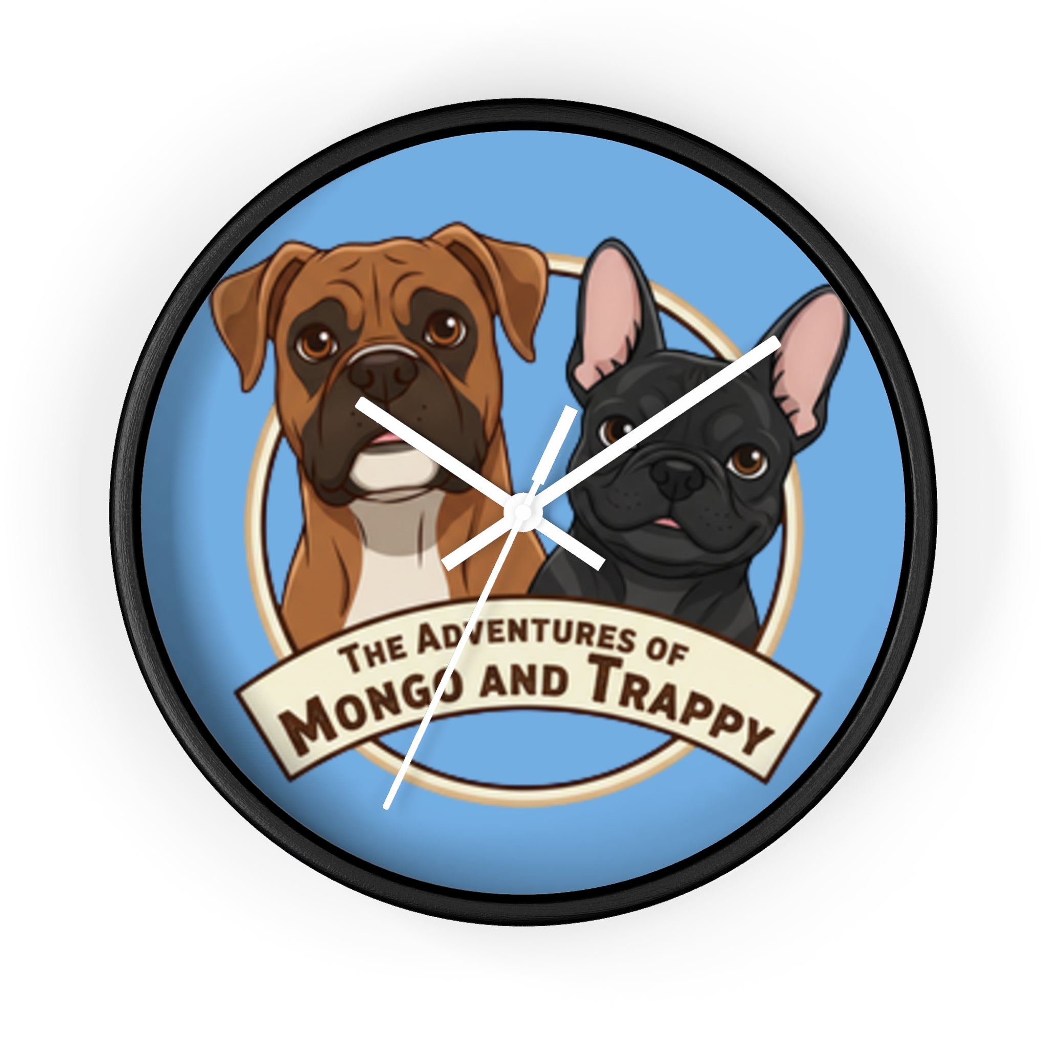 The Adventures of Mongo and Trappy Wall Clock — Cute Boxer & French Bulldog Pet Decor