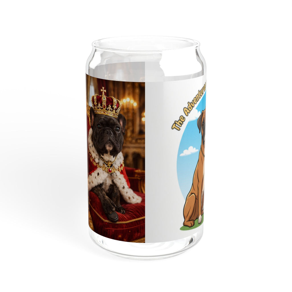 Dog Lover Sipper Glass 16oz — Cute Boxer & Frenchie Illustration Travel Cup