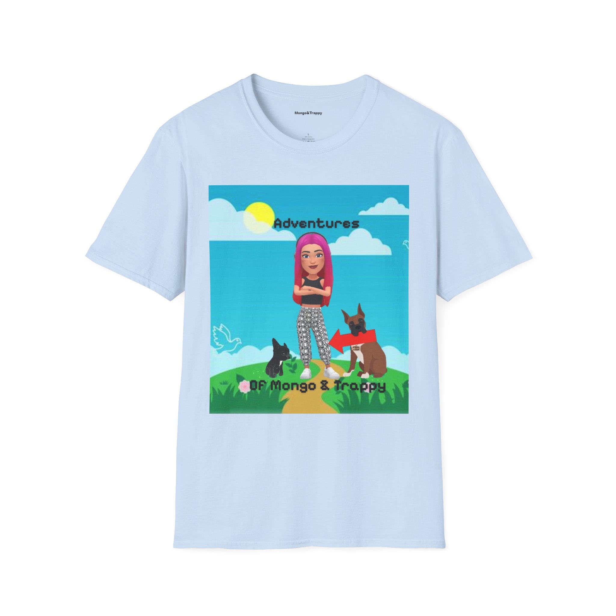 Adventure Graphic T-Shirt — “Adventures of Mongo & Trappy” with Back QR Code