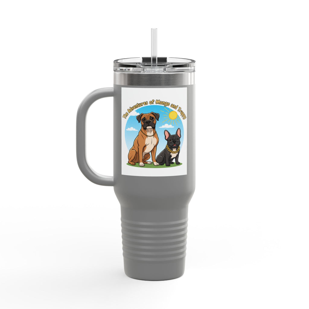 40oz Insulated Travel Mug — "My Adventures with Mongo and Trapper" Dog Portrait Tumbler