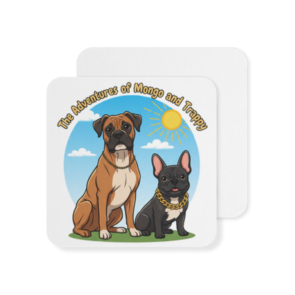 Dog Coasters — "The Adventures of Mongo and Trappy" Cartoon Drink Coasters (Set of 50/100)