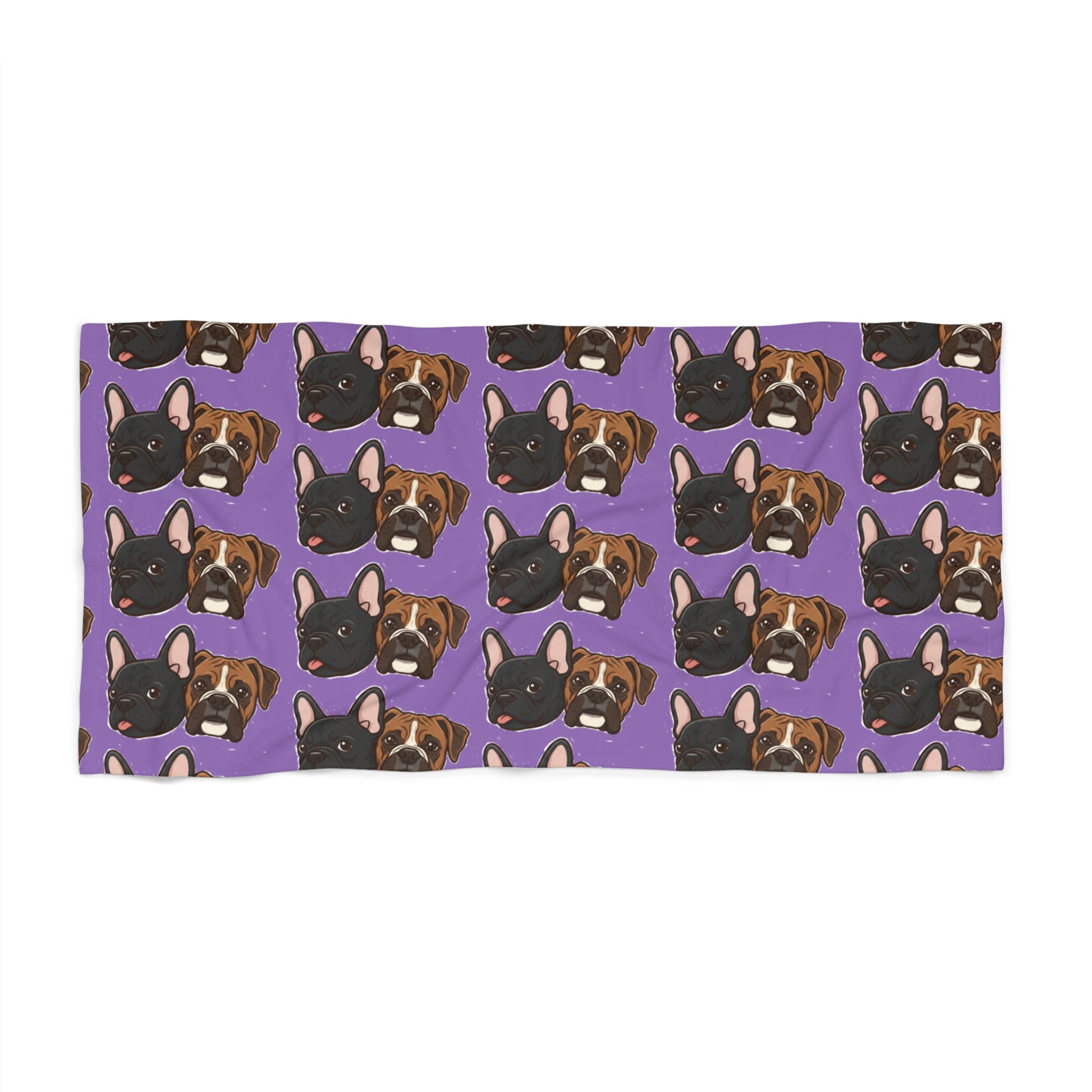 French Bulldog Pattern Beach Towel — Purple Dog Face Summer Towel