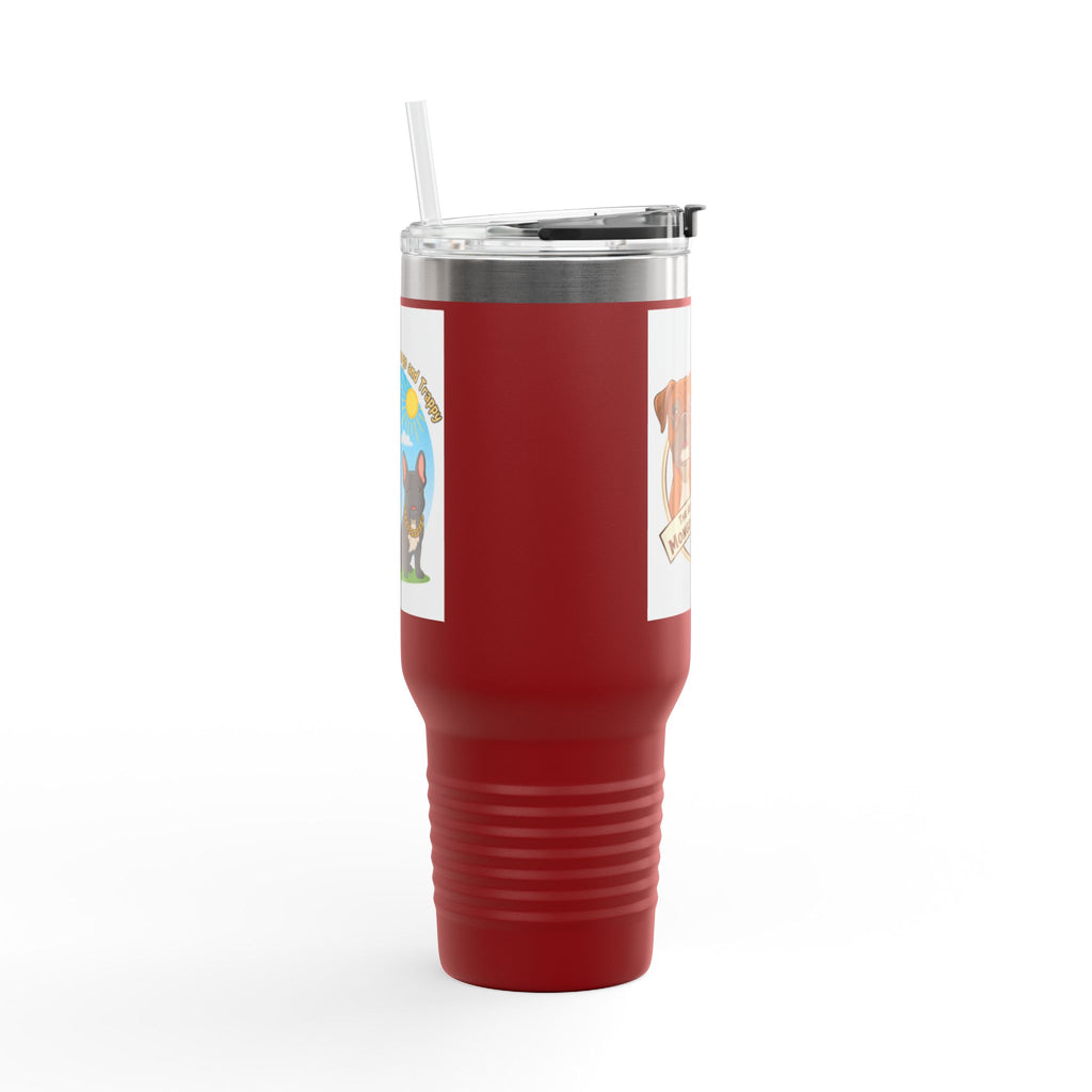40oz Insulated Travel Mug — "My Adventures with Mongo and Trapper" Dog Portrait Tumbler