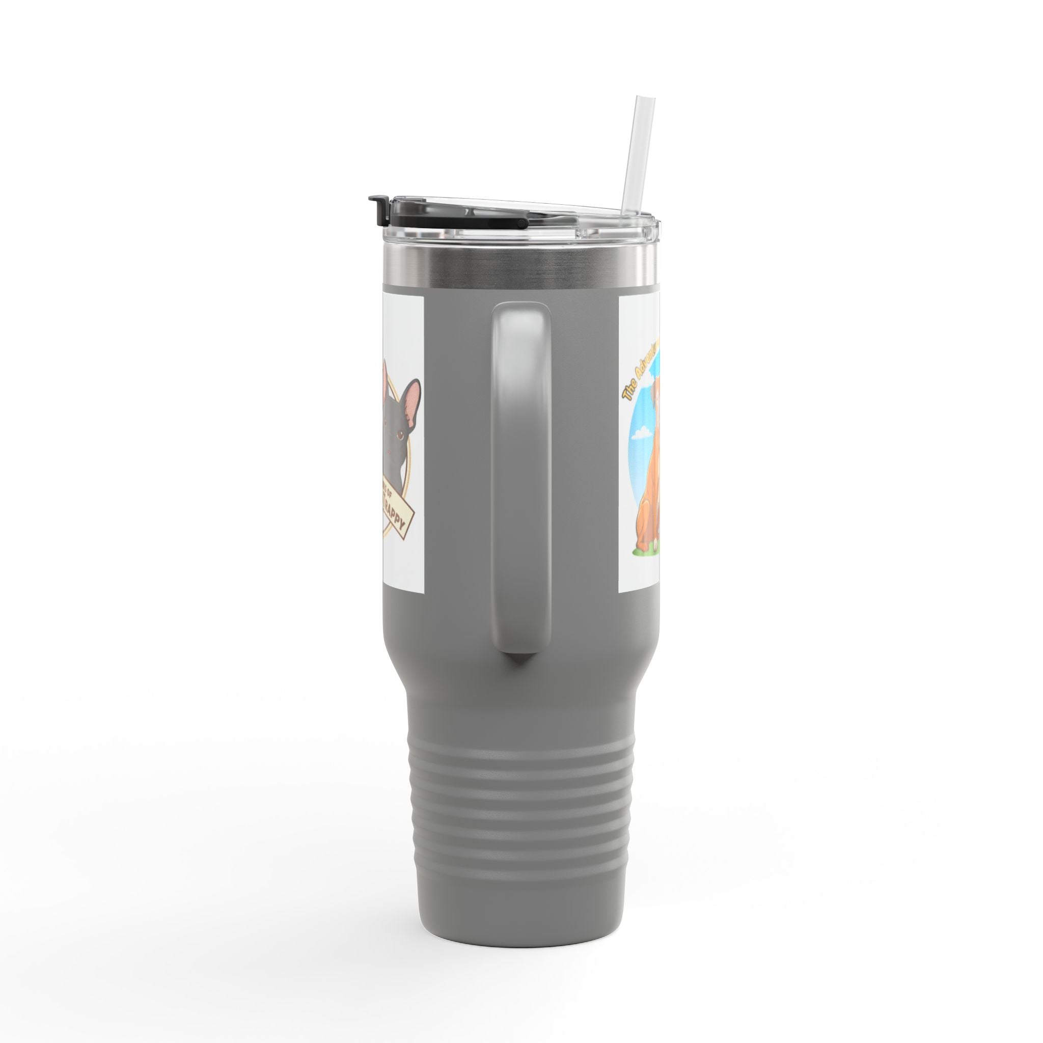 40oz Insulated Travel Mug — "My Adventures with Mongo and Trapper" Dog Portrait Tumbler