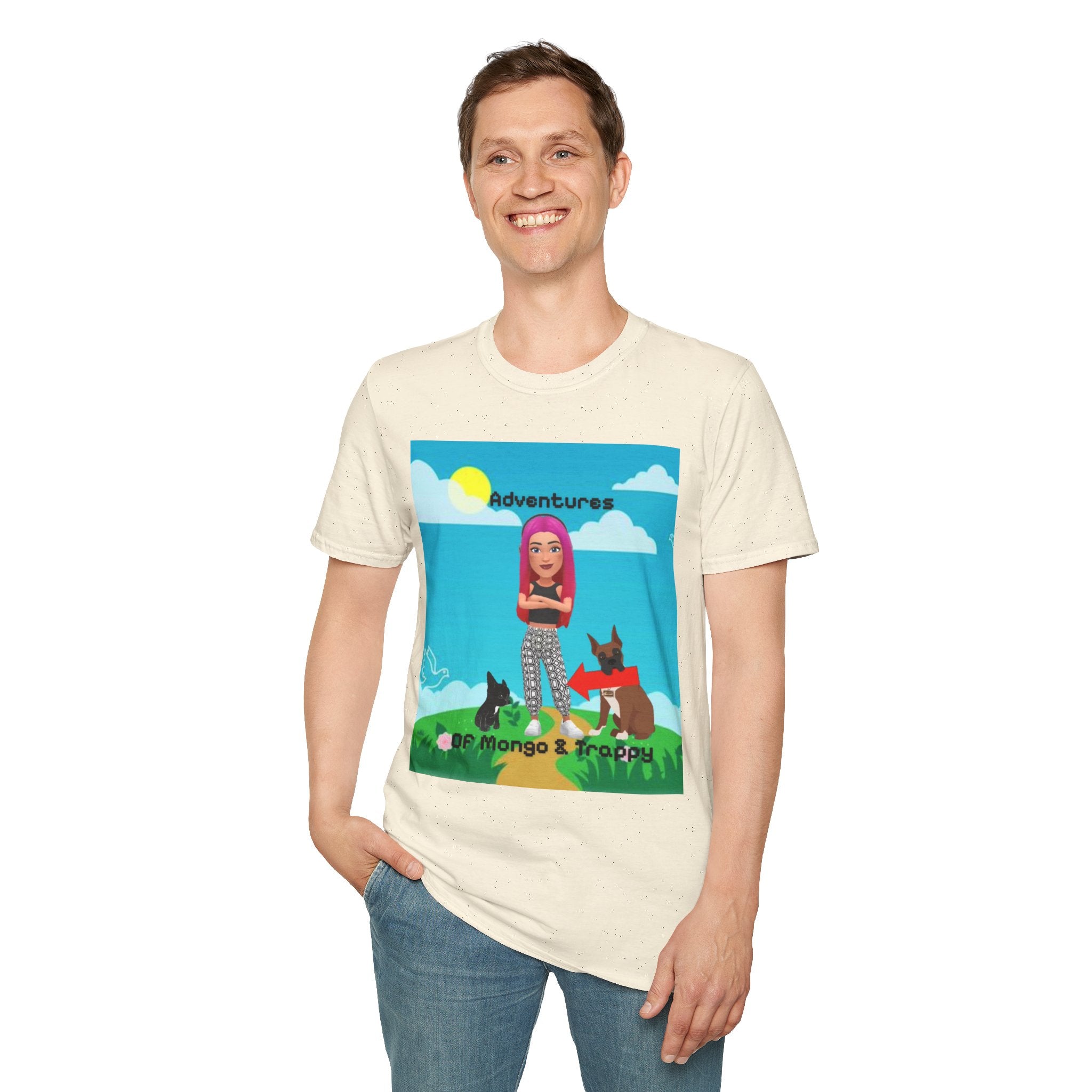 Adventure Graphic T-Shirt — “Adventures of Mongo & Trappy” with Back QR Code