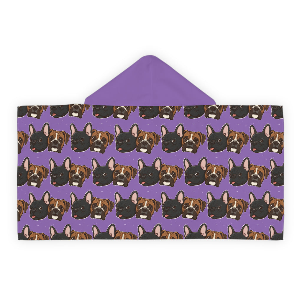 Kids Hooded Beach Towel — Cute French Bulldog Pattern on Purple