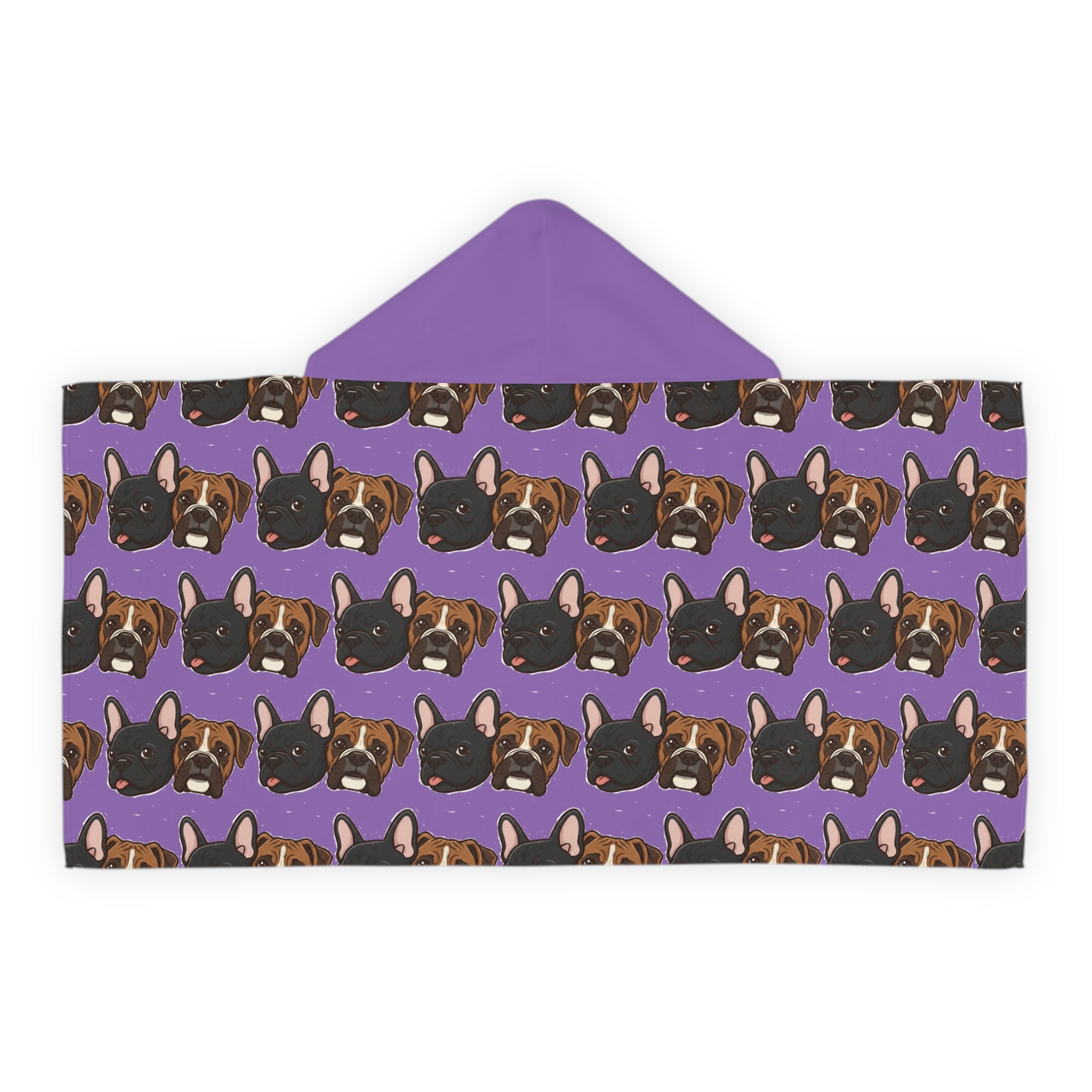 Kids Hooded Beach Towel — Cute French Bulldog Pattern on Purple