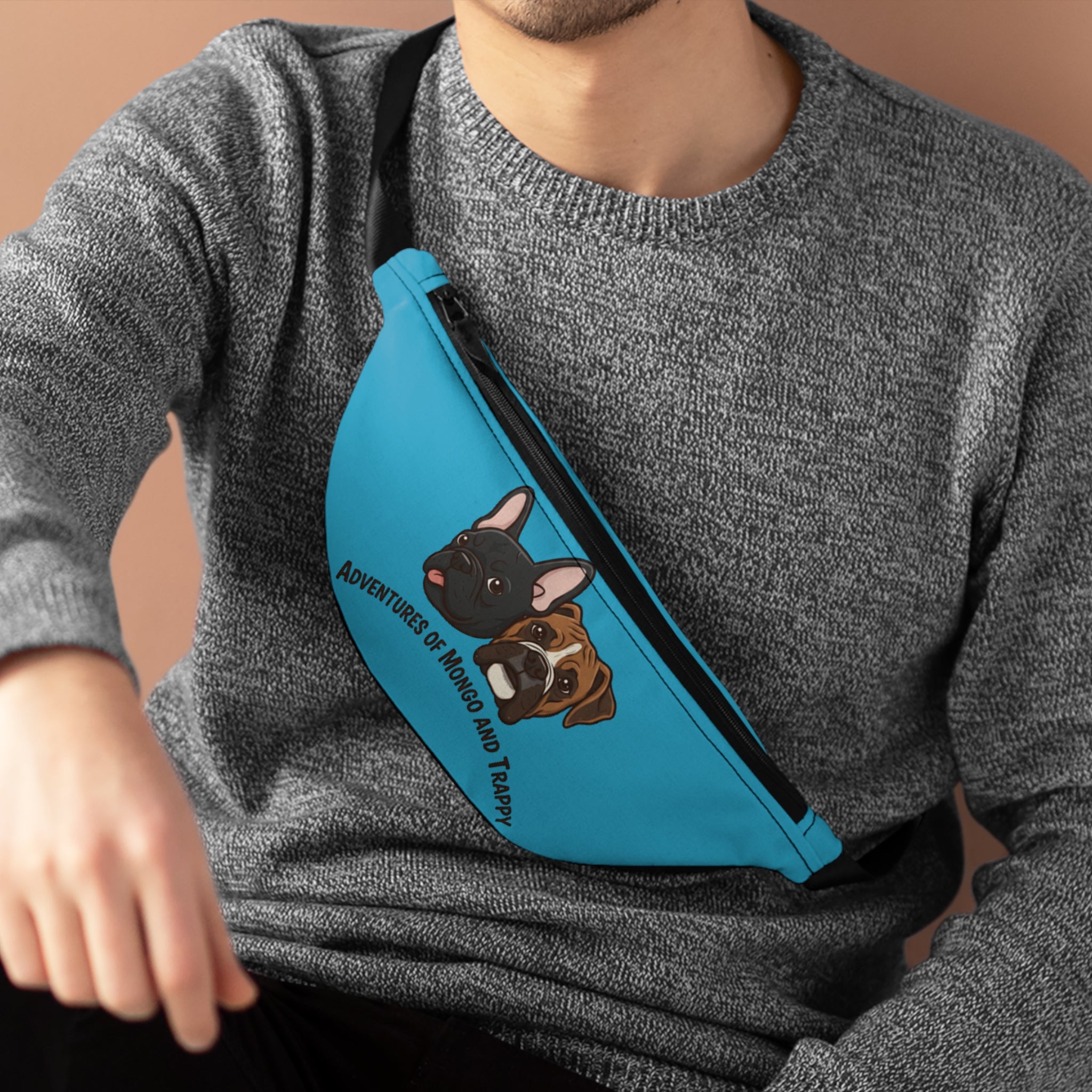 Fanny Pack — "Adventures of Mongo and Trappy" Blue Dog Face Waist Bag