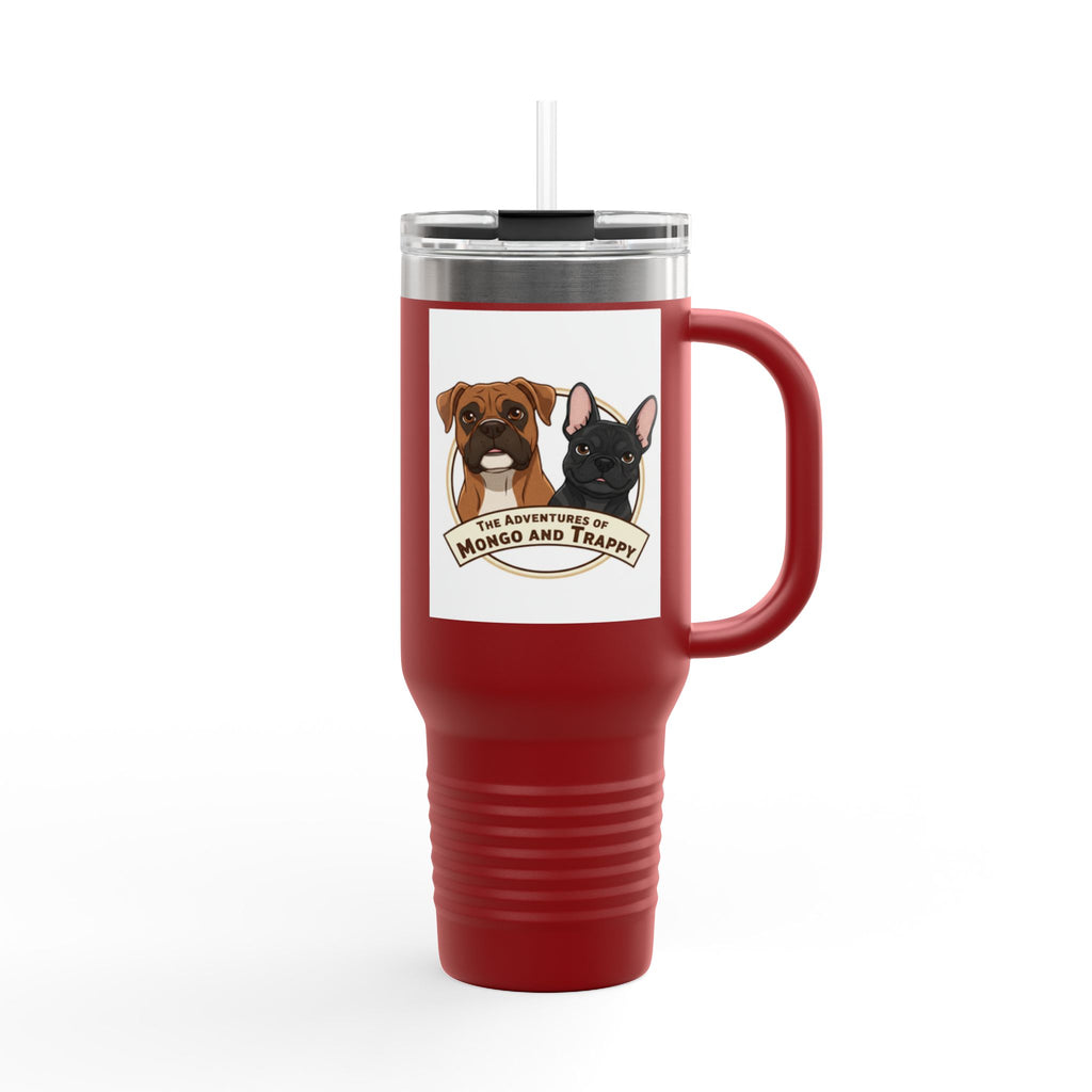 40oz Insulated Travel Mug — "My Adventures with Mongo and Trapper" Dog Portrait Tumbler