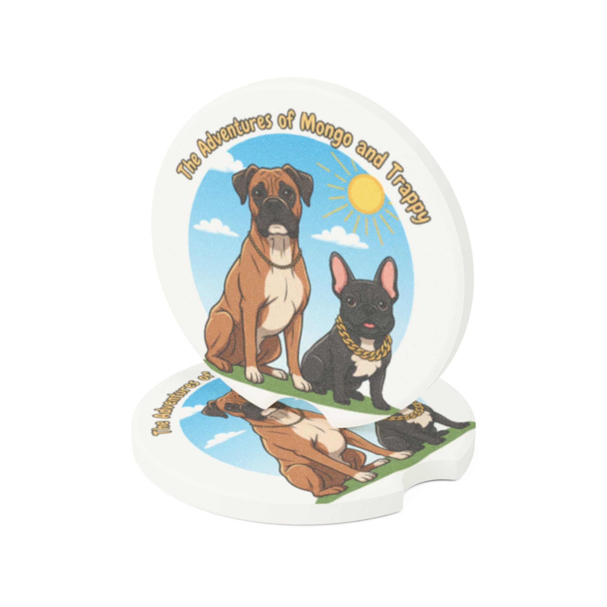 Soapstone Car Coaster — Personalized "The Adventures of Mongo and Trappy" Dog Paw Car Cup Holder Insert