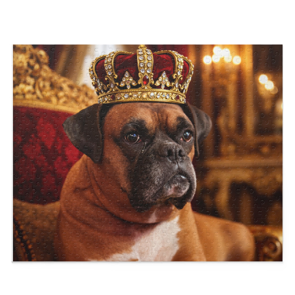 Royal Boxer Dog Puzzle — Crowned Pet Portrait Jigsaw (120/252/500 pcs)