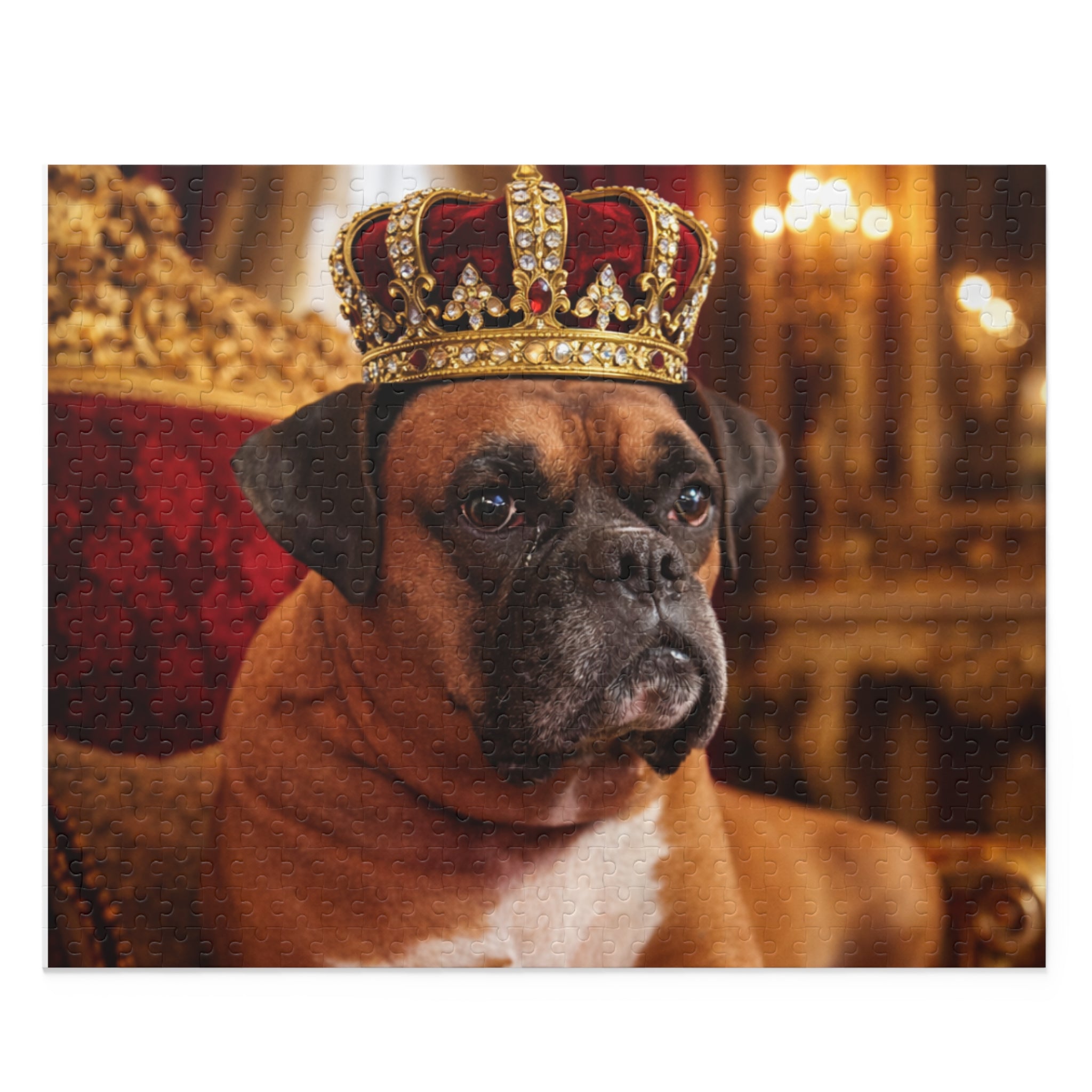 Royal Boxer Dog Puzzle — Crowned Pet Portrait Jigsaw (120/252/500 pcs)