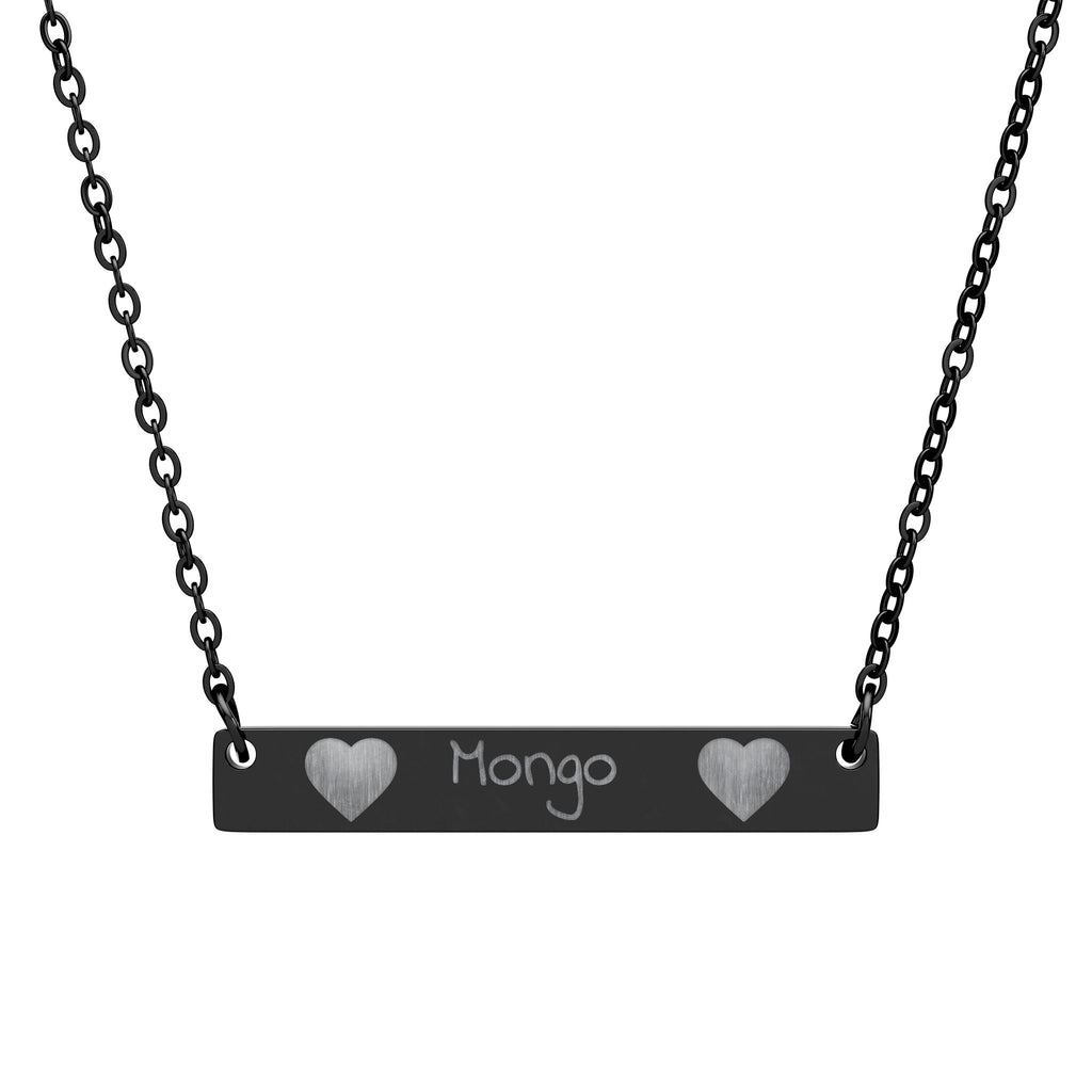 Engravable Horizontal Bar Necklace — Personalized Name Plate with Heart Accents