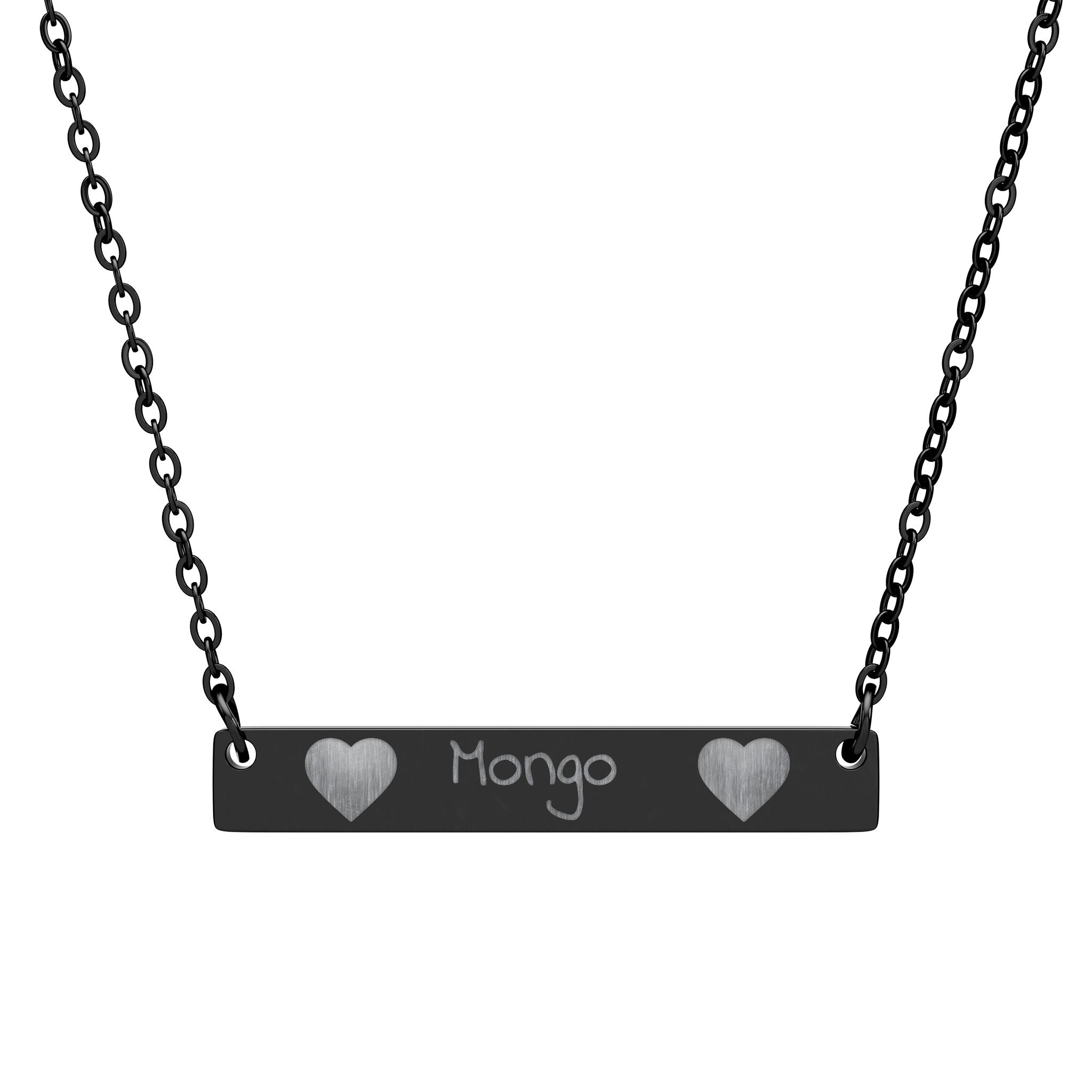 Engravable Horizontal Bar Necklace — Personalized Name Plate with Heart Accents