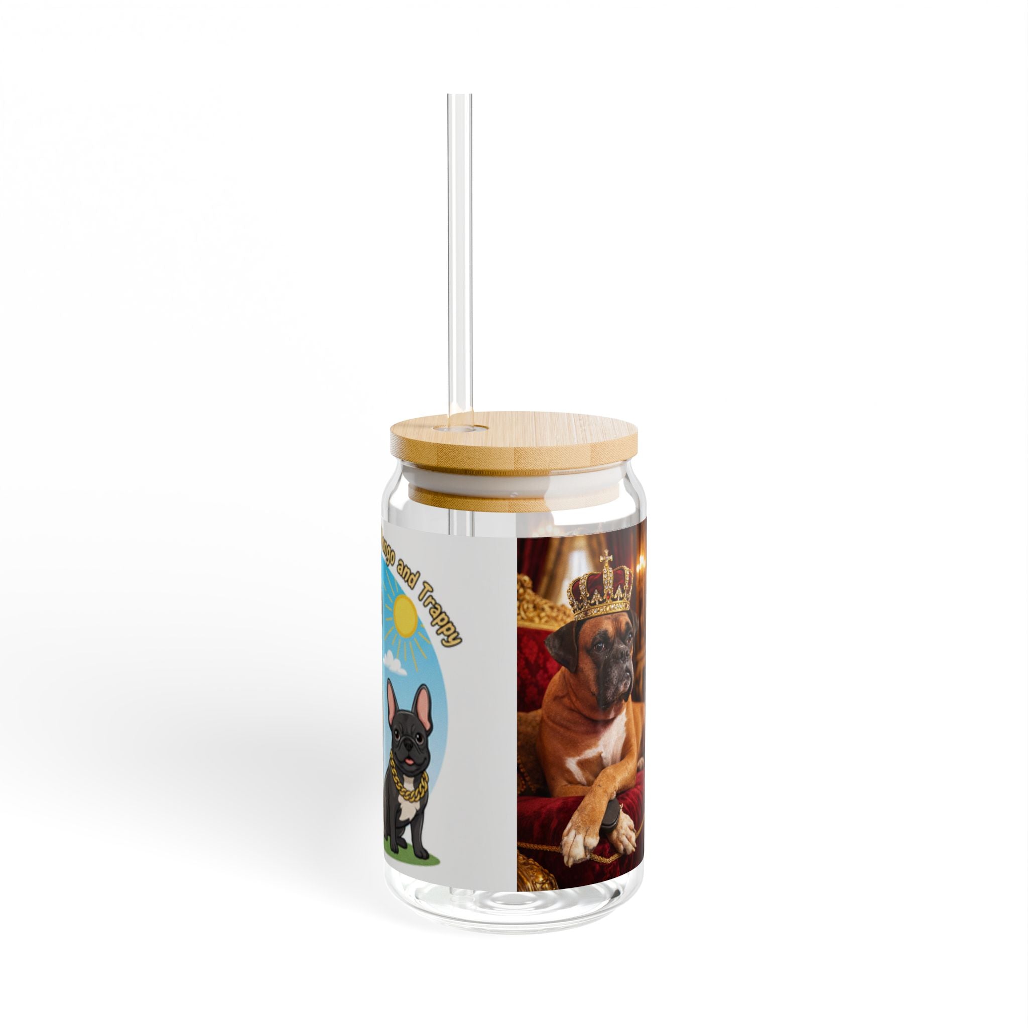 Dog Lover Sipper Glass 16oz — Cute Boxer & Frenchie Illustration Travel Cup
