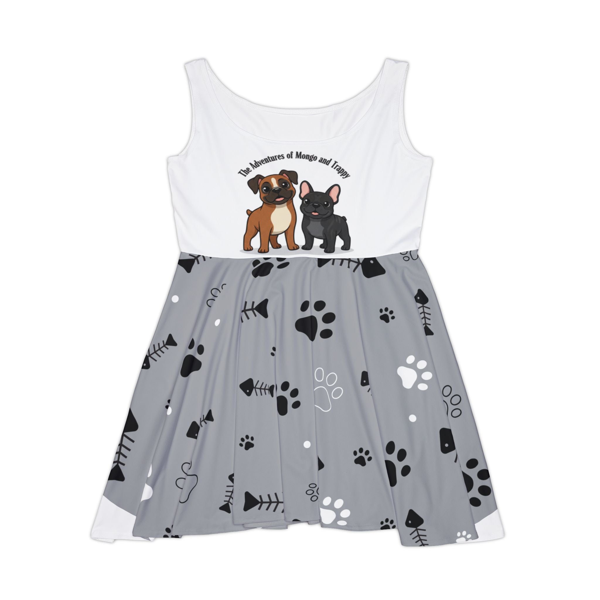 The Adventures of Mongo and Trappy Skater Dress — Cute Paw Print Dog Print Dress