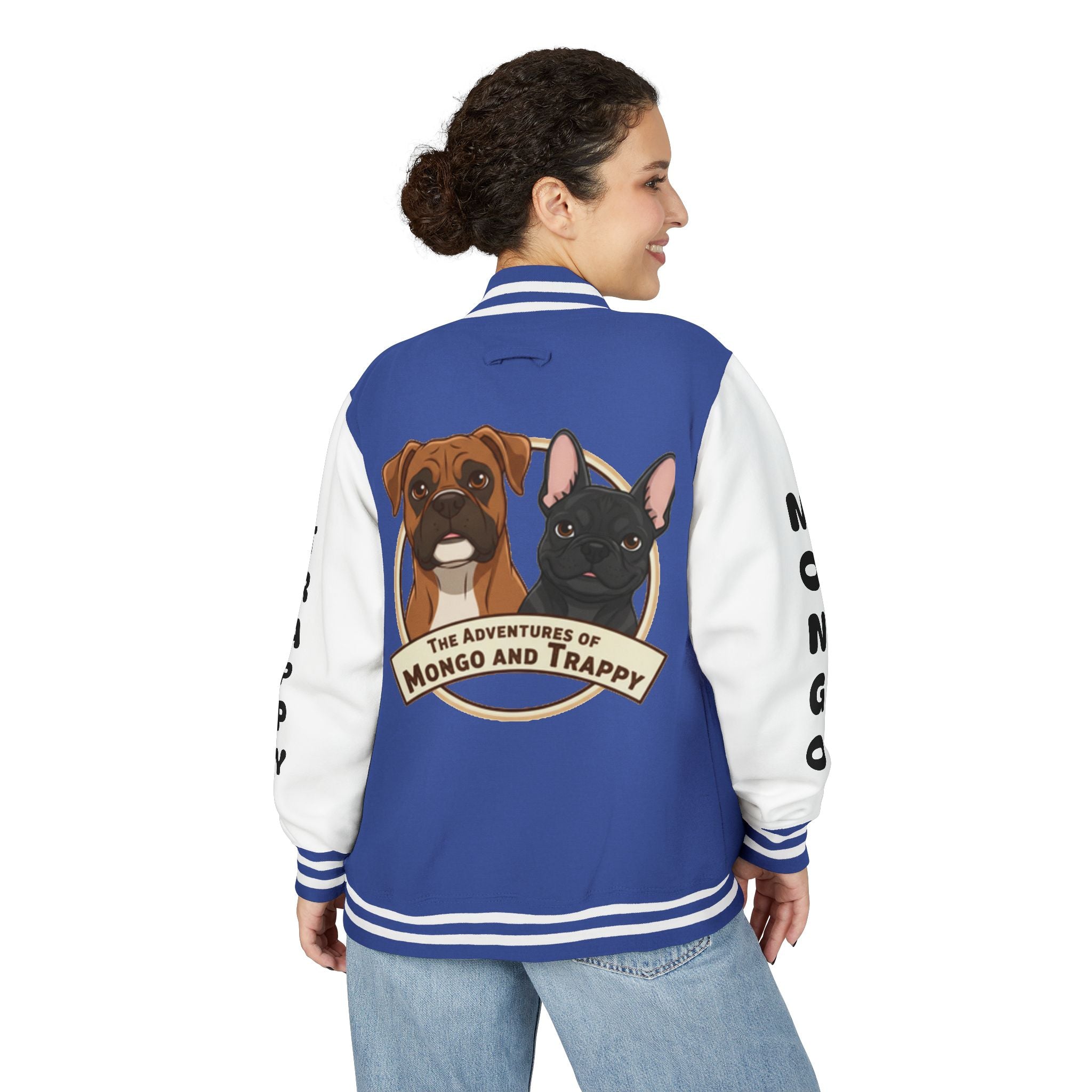The Adventures of Mongo and Trappy Letterman Jacket | Dog Portrait Varsity Jacket