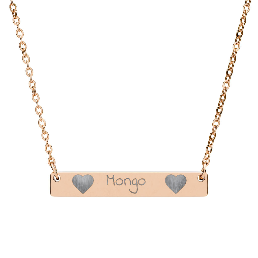 Engravable Horizontal Bar Necklace — Personalized Name Plate with Heart Accents