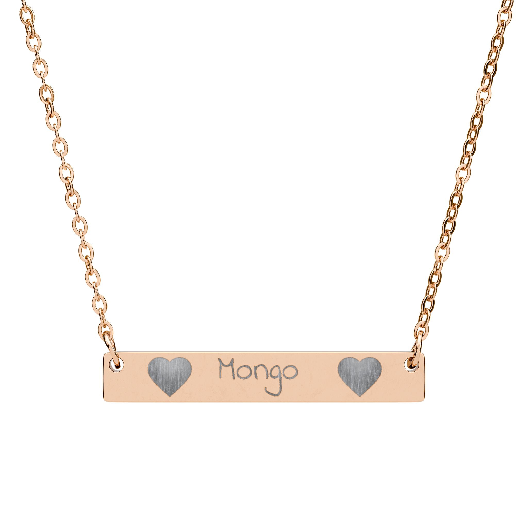 Engravable Horizontal Bar Necklace — Personalized Name Plate with Heart Accents
