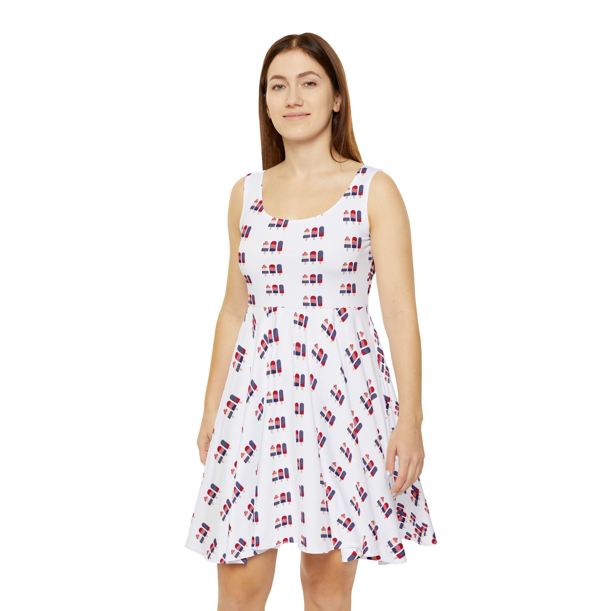 Patriotic Lipstick Print Skater Dress — Women’s All-Over-Print Summer Dress