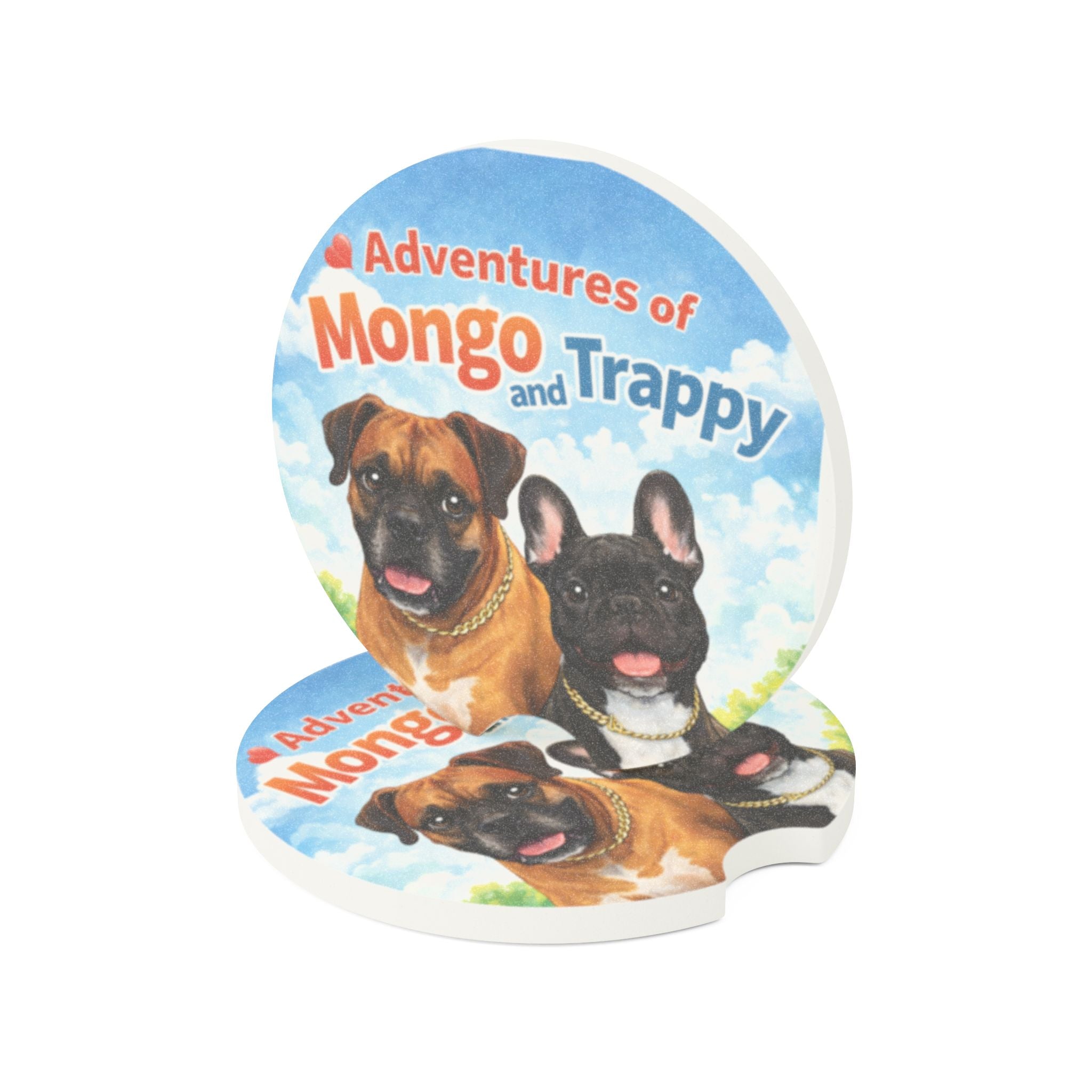 Soapstone Car Coaster — "Adventures of Mongo and Trappy" Cute Dog Portrait Car Coaster