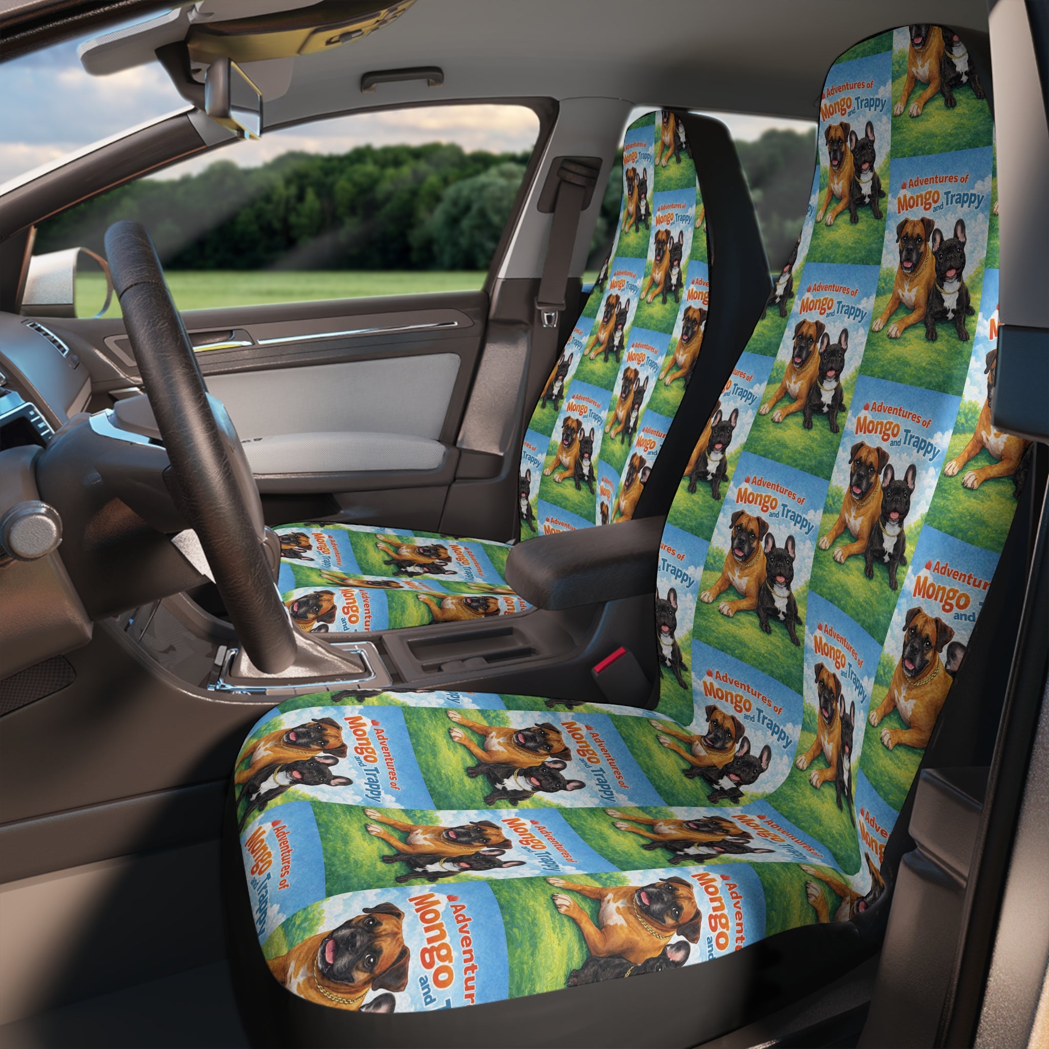 Adventures Pattern Car Seat Covers — Cute Dog Print Auto Seat Protectors