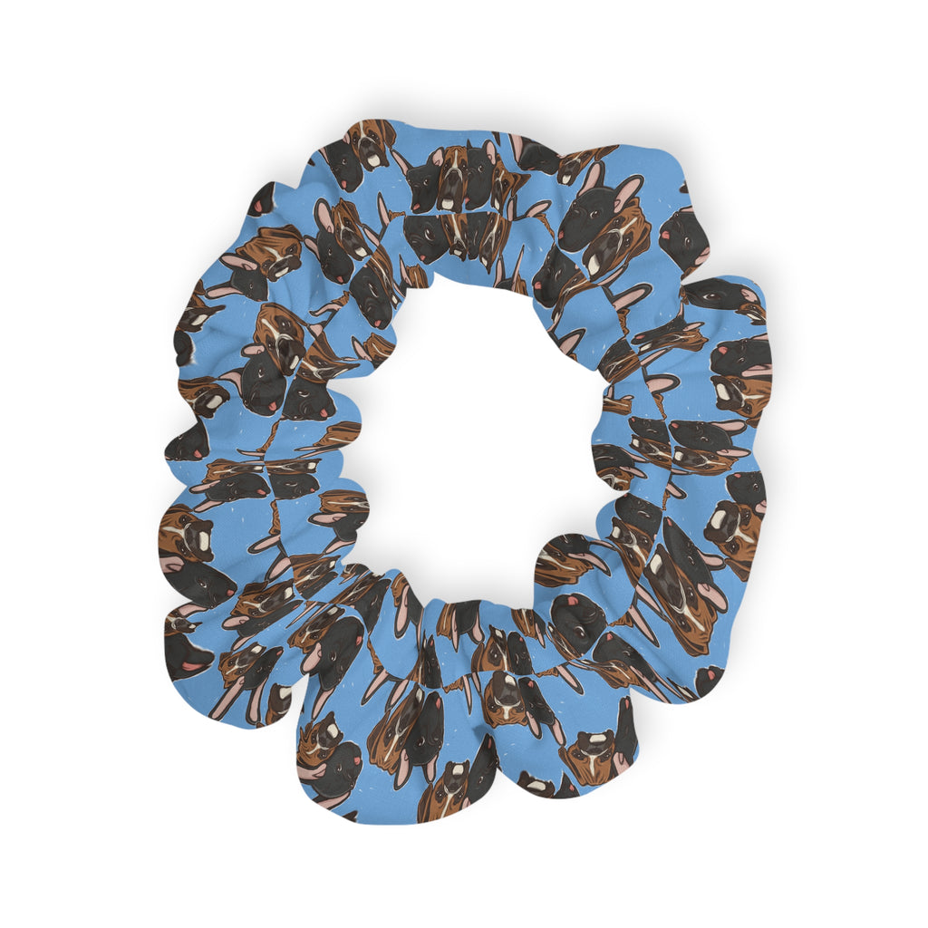 M&T Pattern Scrunchie — Cute Dog Hair Tie on Sky Blue