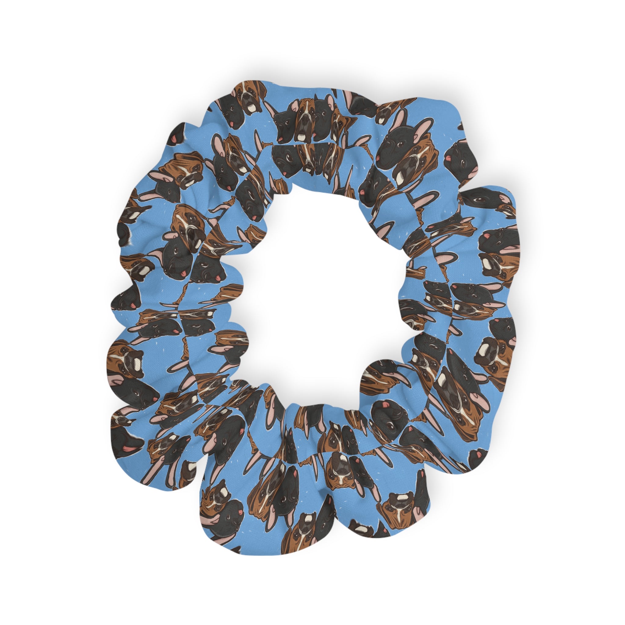 M&T Pattern Scrunchie — Cute Dog Hair Tie on Sky Blue