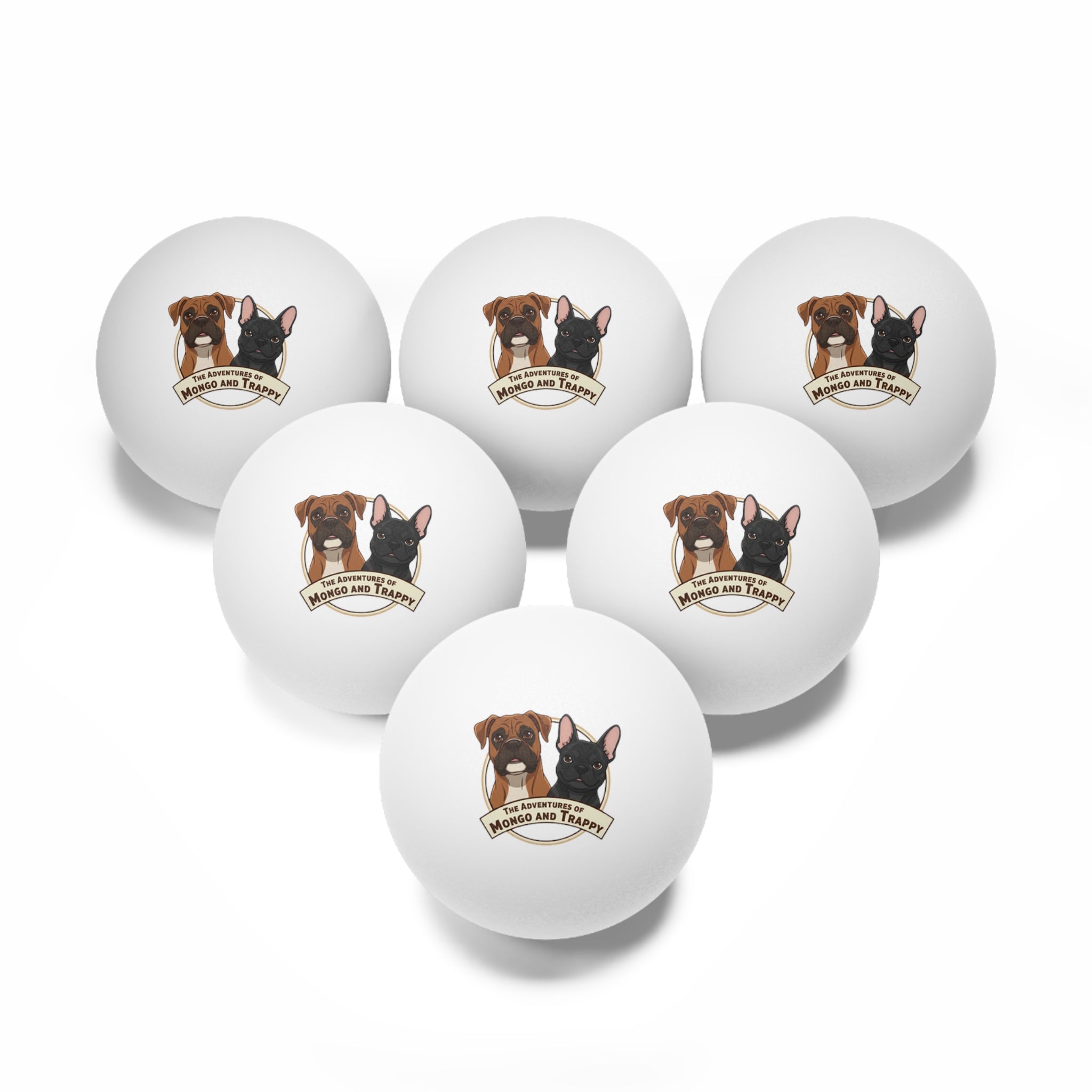 Dog Cartoon Ping Pong Balls – "The Adventures of Mongo and Trappy" (6-Pack)