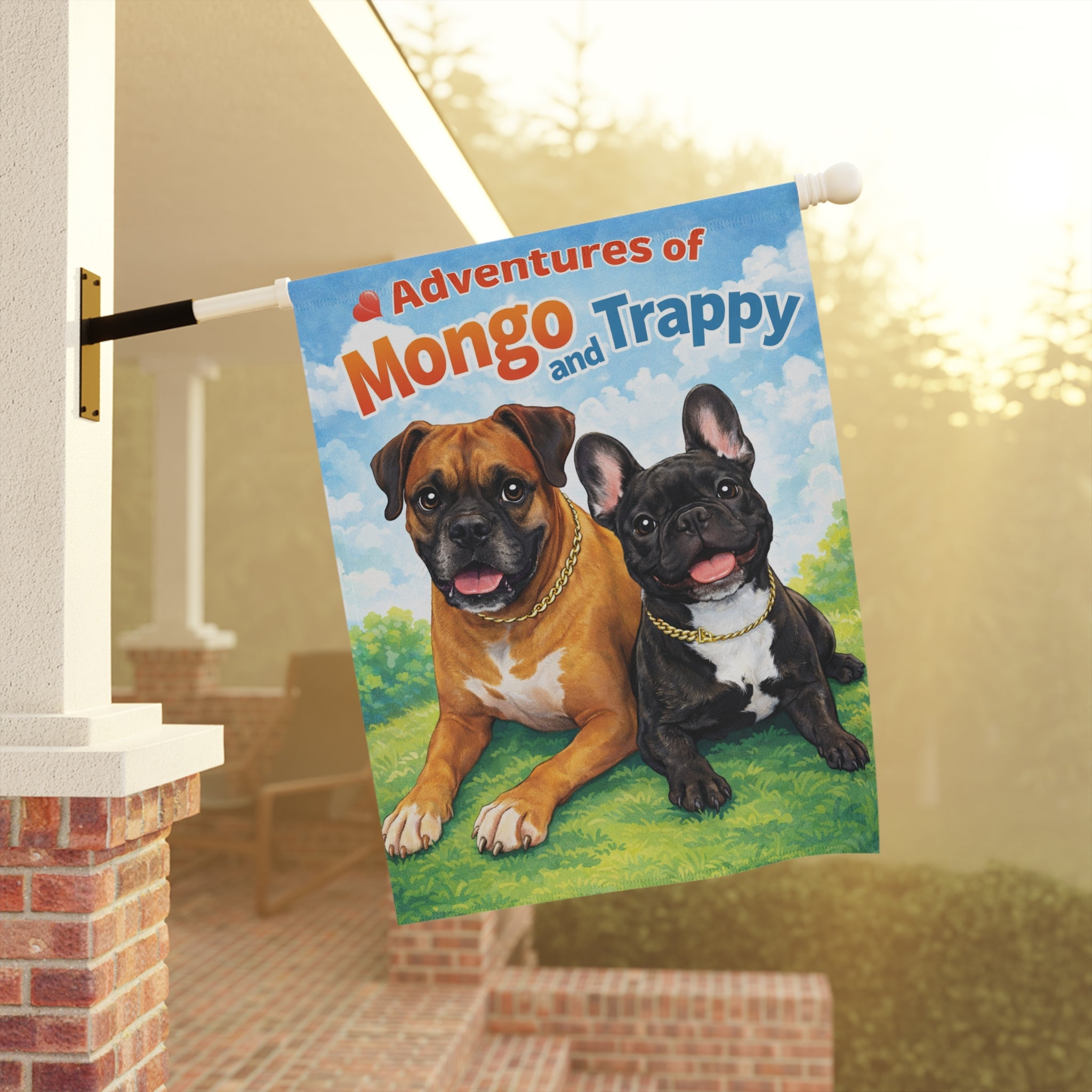 Garden Flag - "Adventures of Mongo and Trappy" Dog Welcome Banner