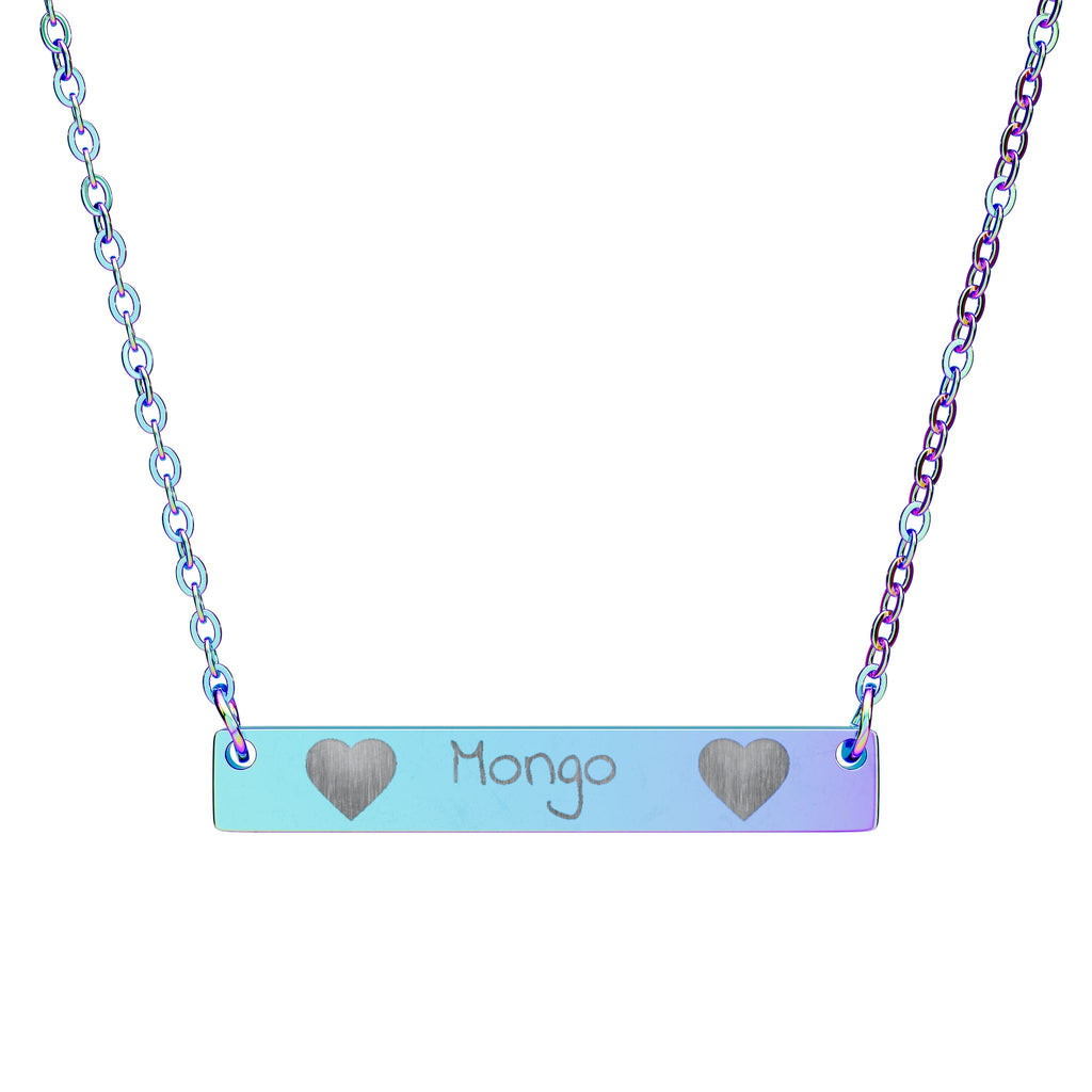 Engravable Horizontal Bar Necklace — Personalized Name Plate with Heart Accents